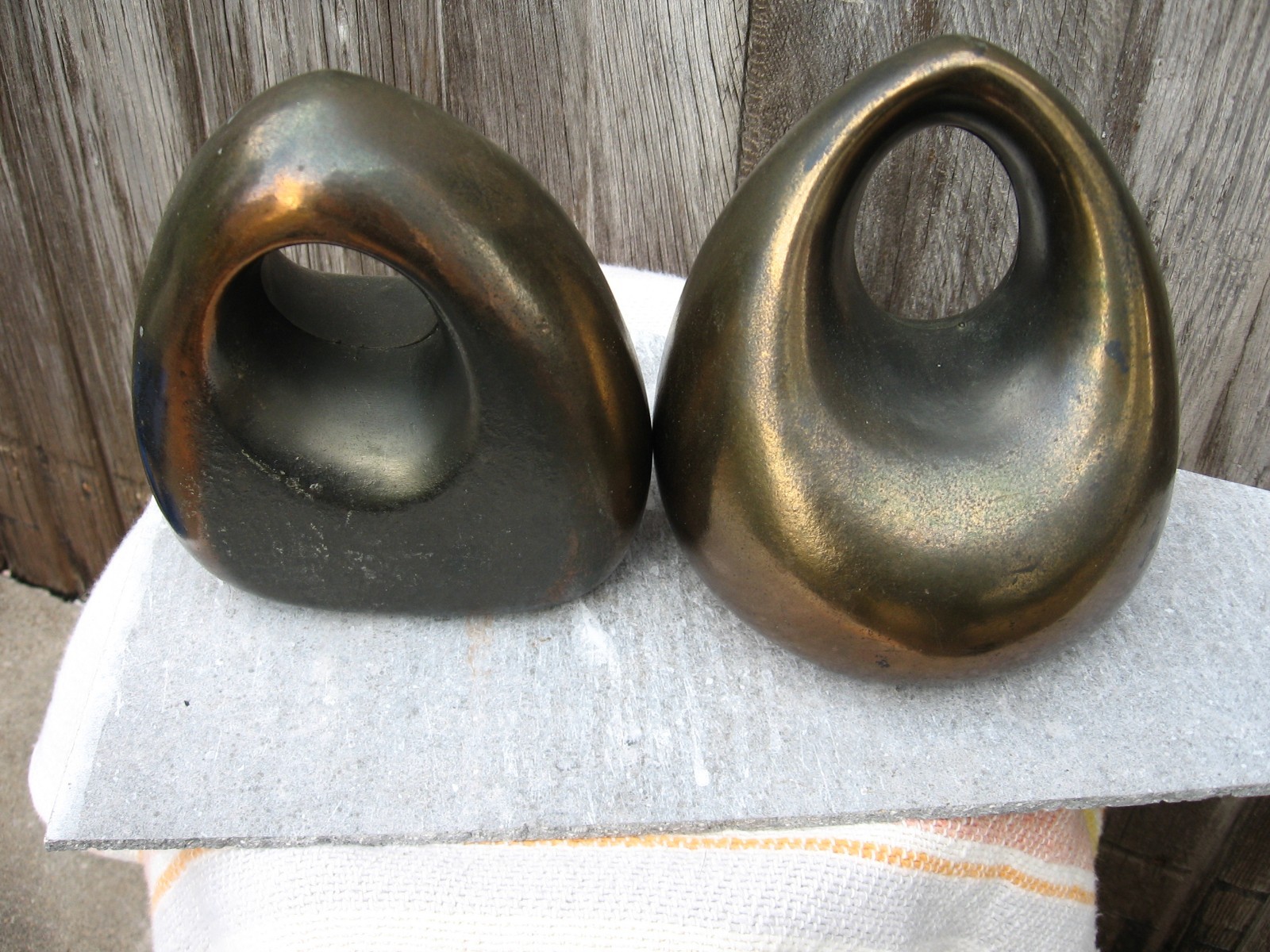 VINTAGE MID CENTURY METAL ABSTRACT BOOK ENDS ATTRIBUTED TO BEN SEIBEL