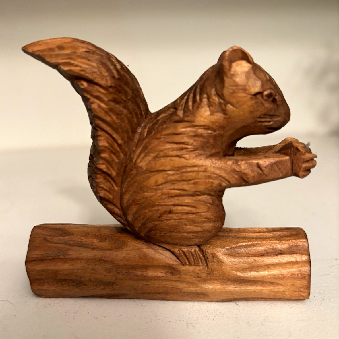 Vintage Canadian Folk Art Hand-Carved Wooden Squirrel by Robert Jean Sculpture