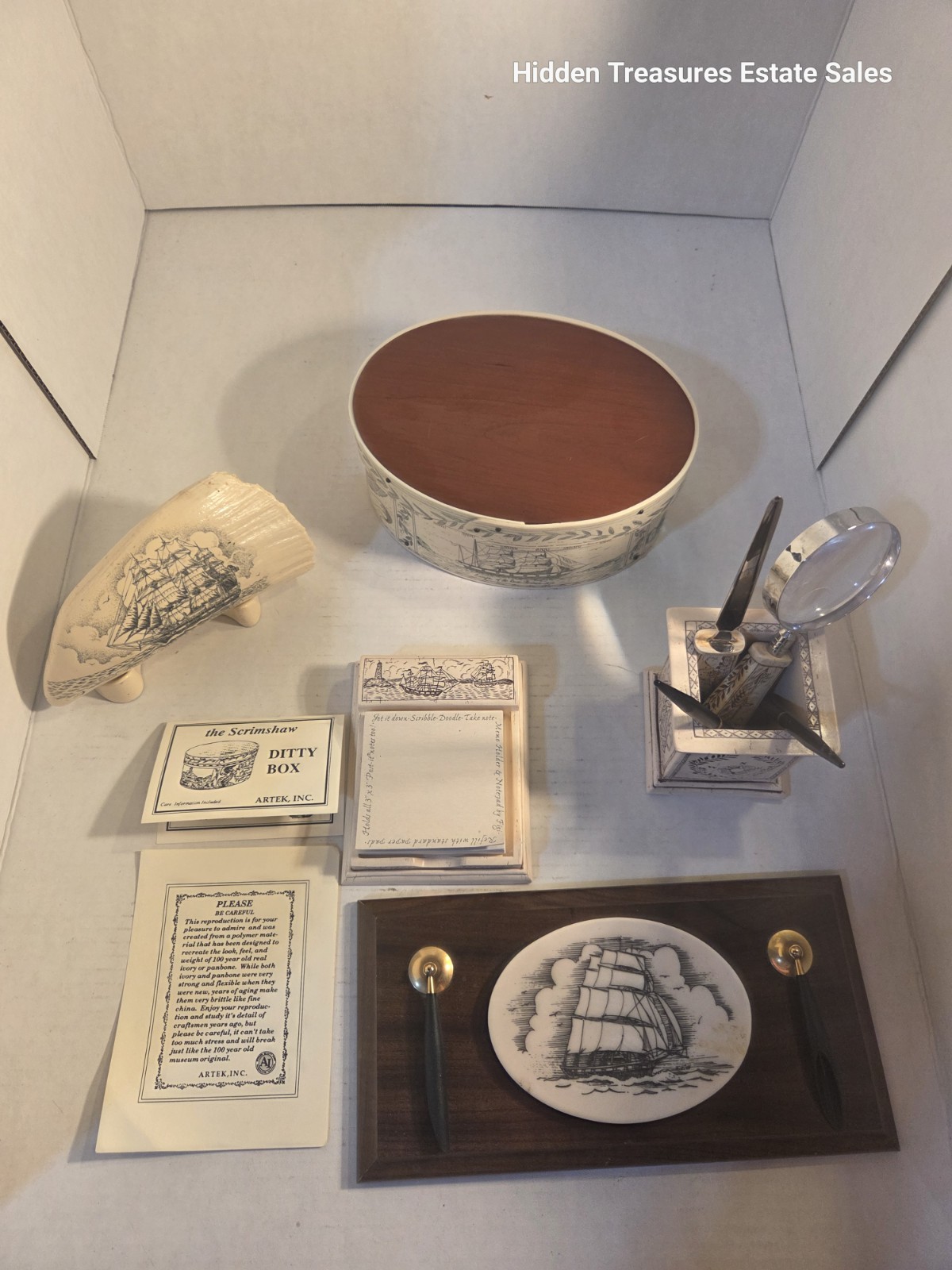 Vintage Nautical Desk Lot with Artek Scrimshaw Ditty Box FIGI Voyager Pencil Cup