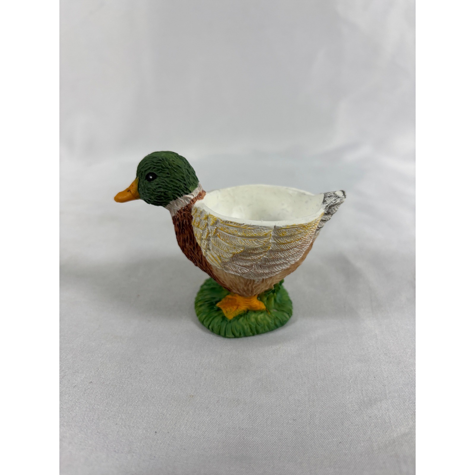 Vintage Mallard Duck Egg Cup Resin Hand Painted Bird Figurine Farmhouse Decor