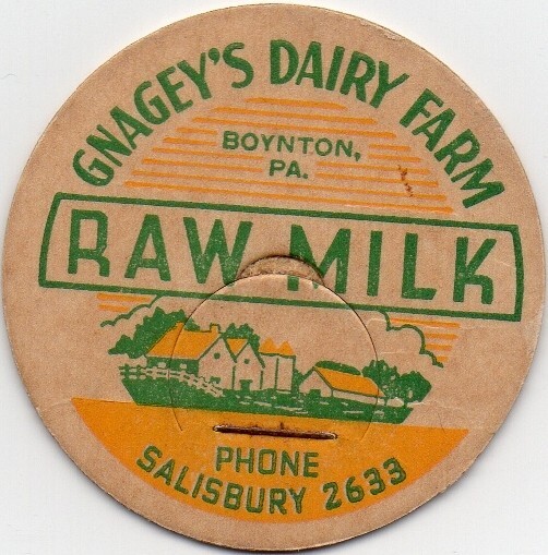 Milk Cap - Gnagey\'s Dairy Farm - Boynton, PA (Pennsylvania)-PHONE SALISBURY 2633