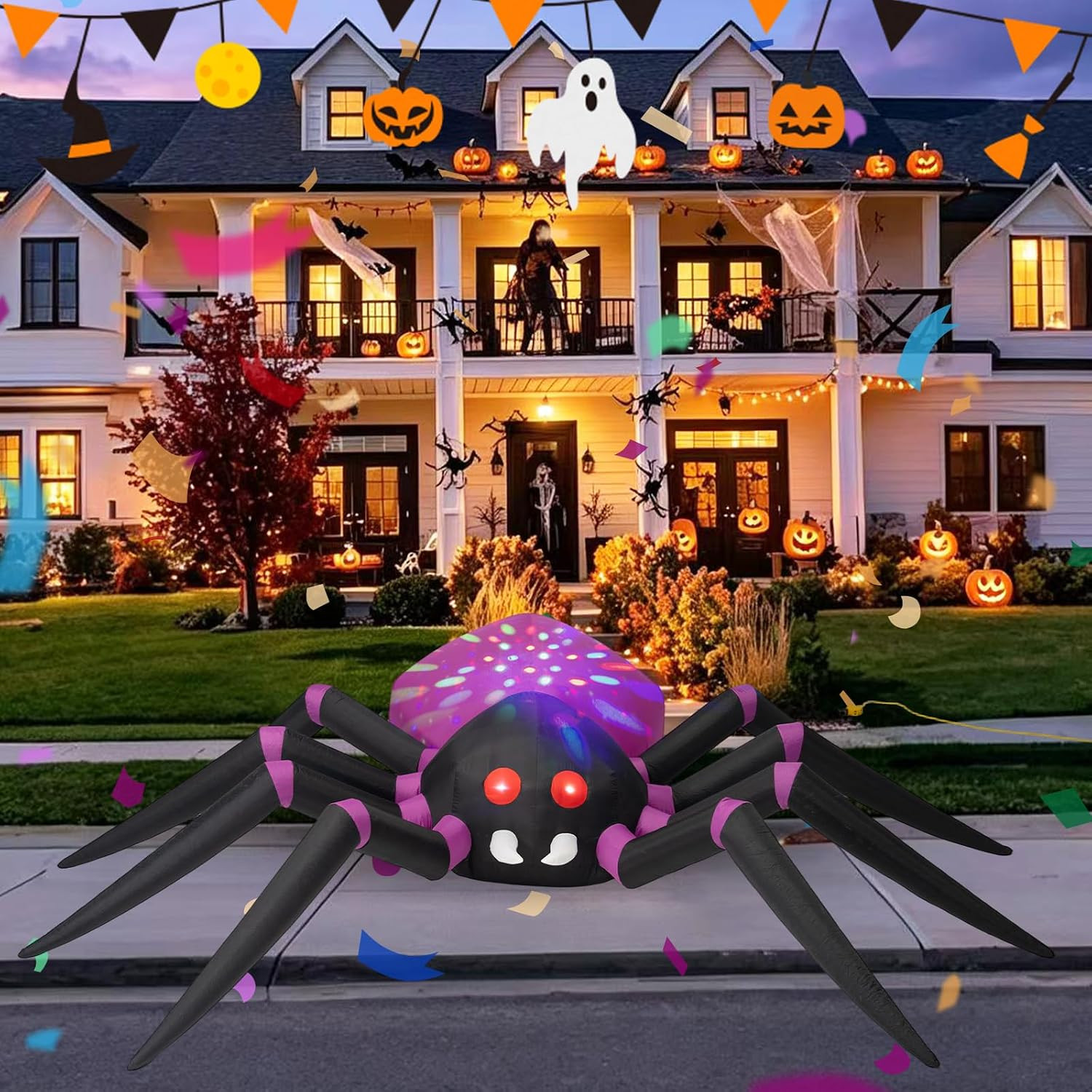12FT Halloween Inflatable Outdoor Decoration, Giant Spider Blow up Yard Decorati