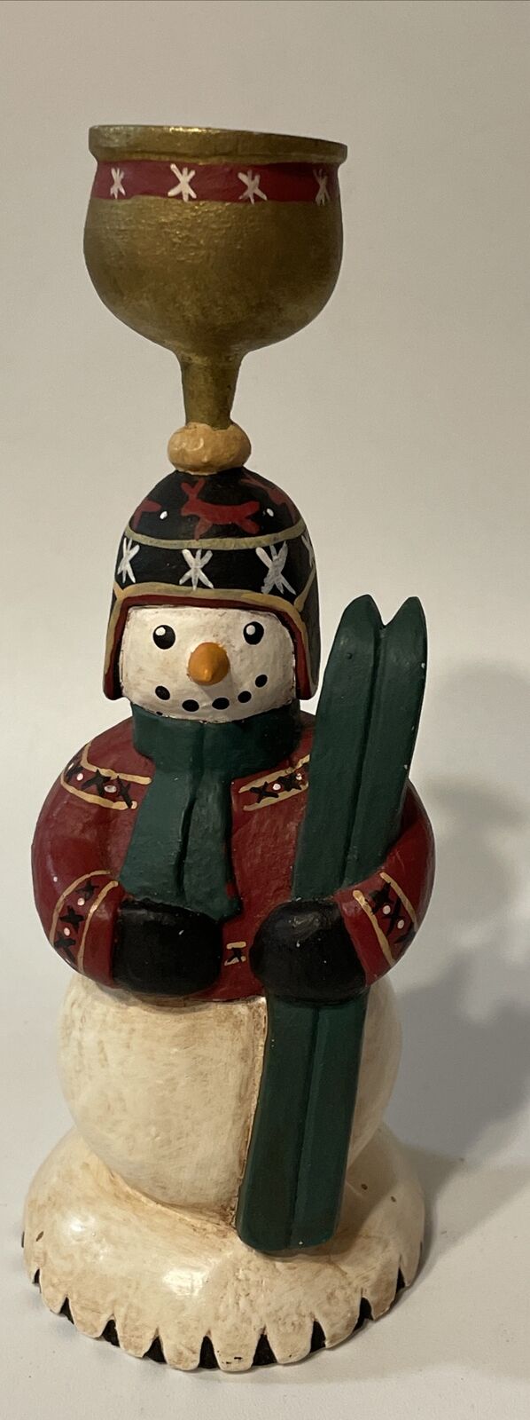 Tate Resin Snowman With Skis Taper Candleholder Christmas/Winter Decor