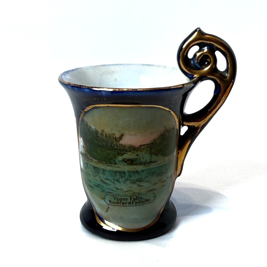 RUMFORD -UPPER FALLS - MAINE ME Antique Souvenir China TRINKET COBALT CUP RUMFORD -UPPER FALLS - MAINE ME Antique Souvenir China TRINKET COBALT CUP