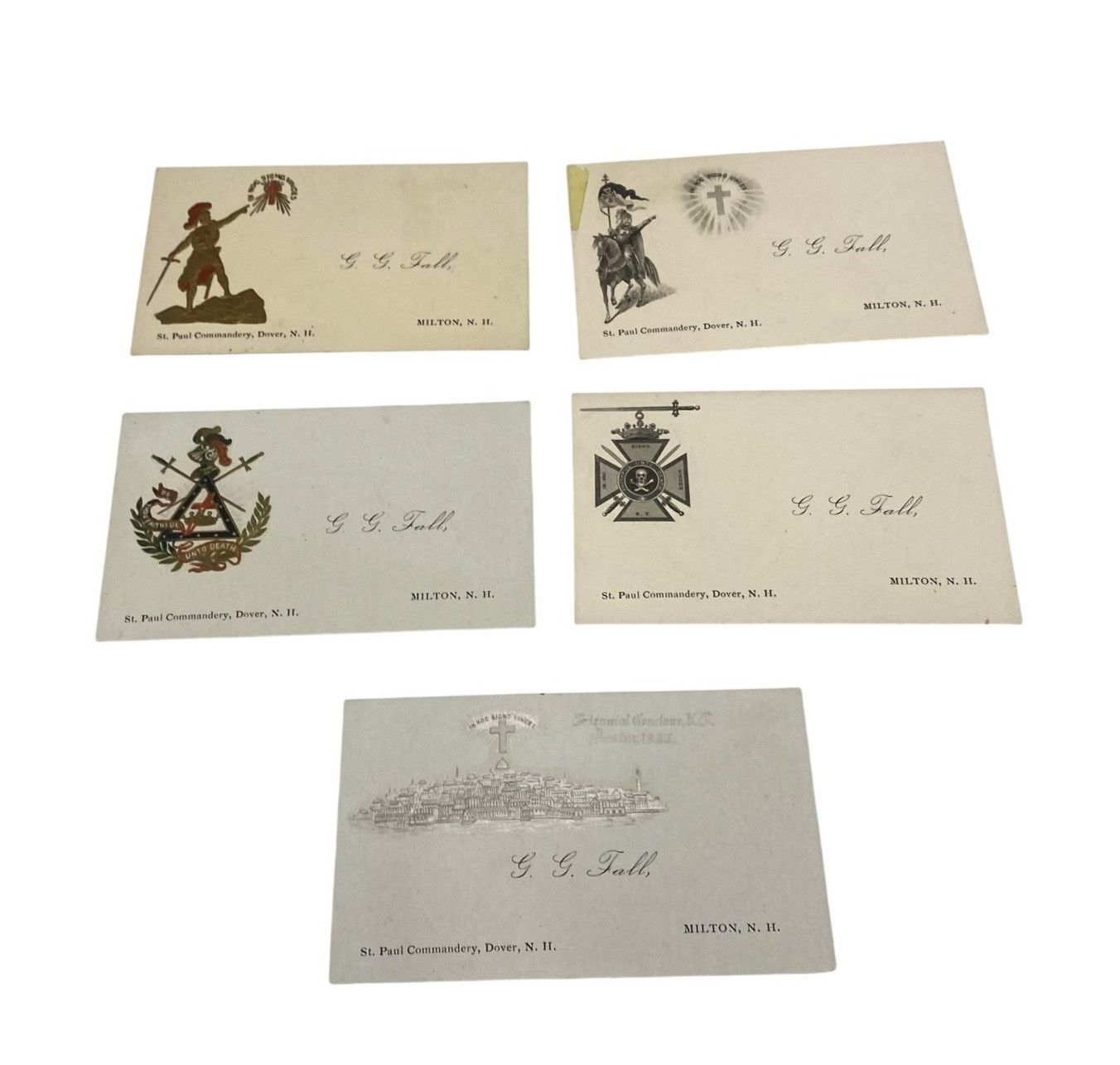 Vintage Knights Templar St Paul Commandery G G Fall Calling Cards Set Of 5 NH