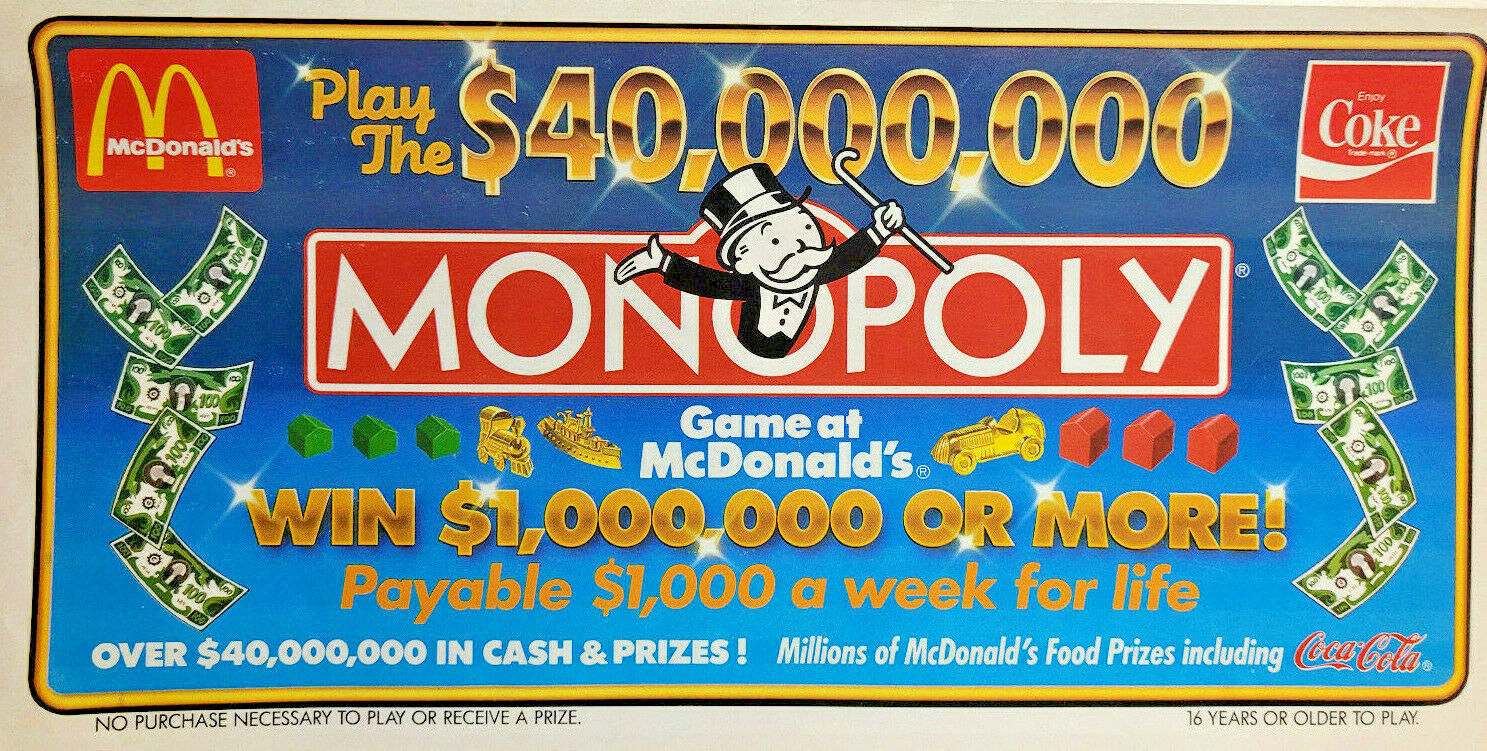 1987 McDonalds 1st Monopoly Game Board Promo AD Booklet - Unused