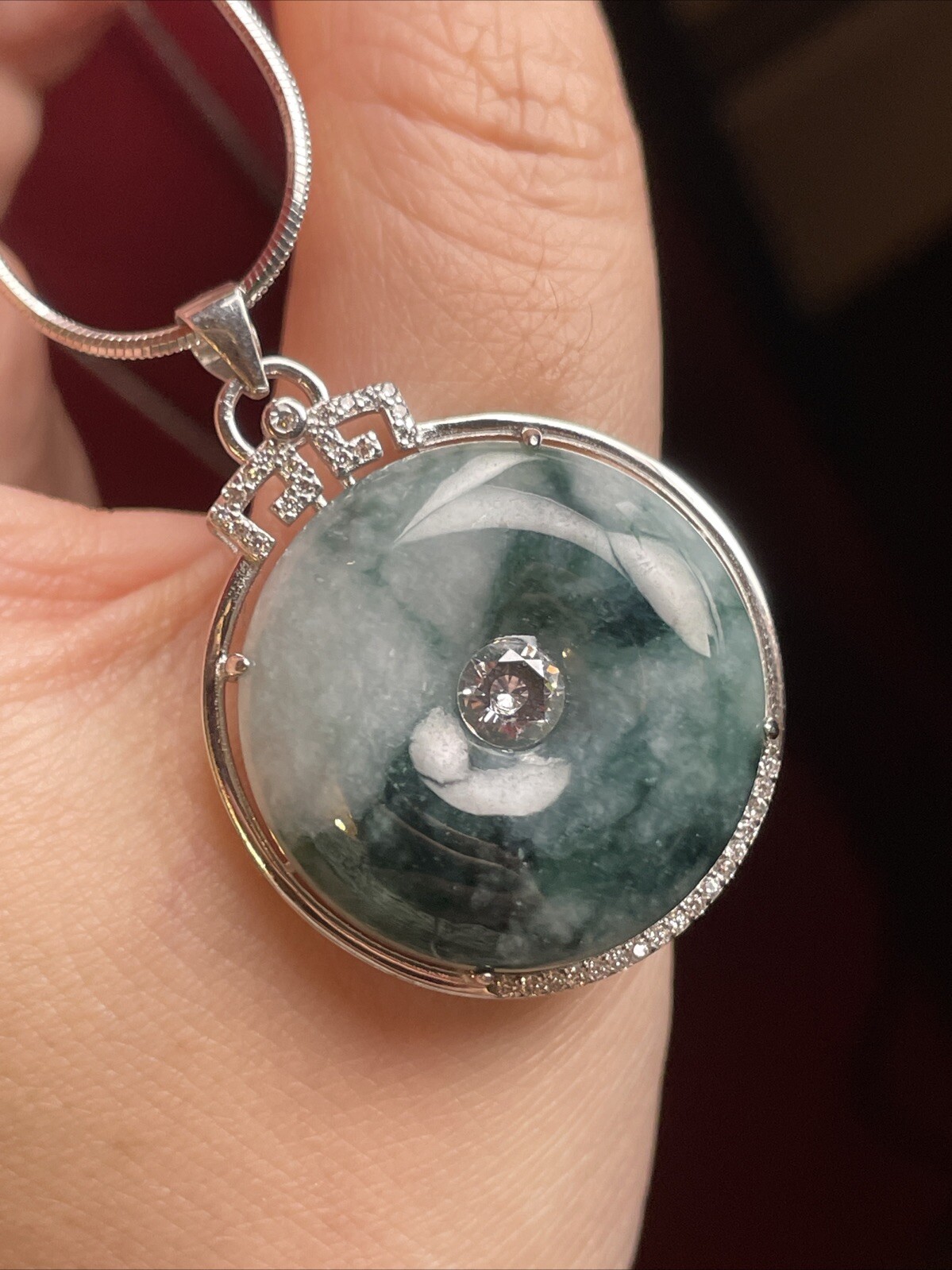 Certified Jadeiet Donut Pendant 翡翠玉環平安扣 飄花 S925純銀鑲嵌