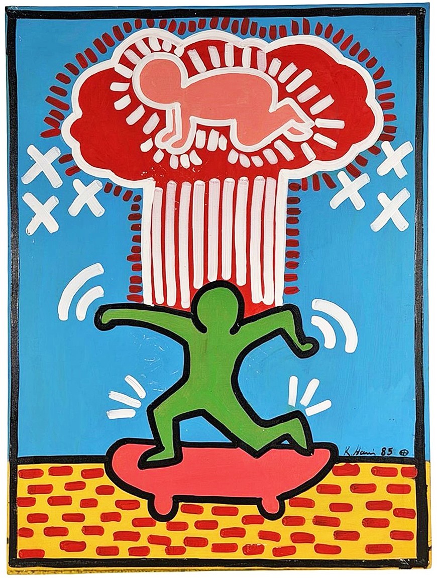 -Original- 1985 -KEITH HARING- Authenticated POP ART Skateboarding Painting