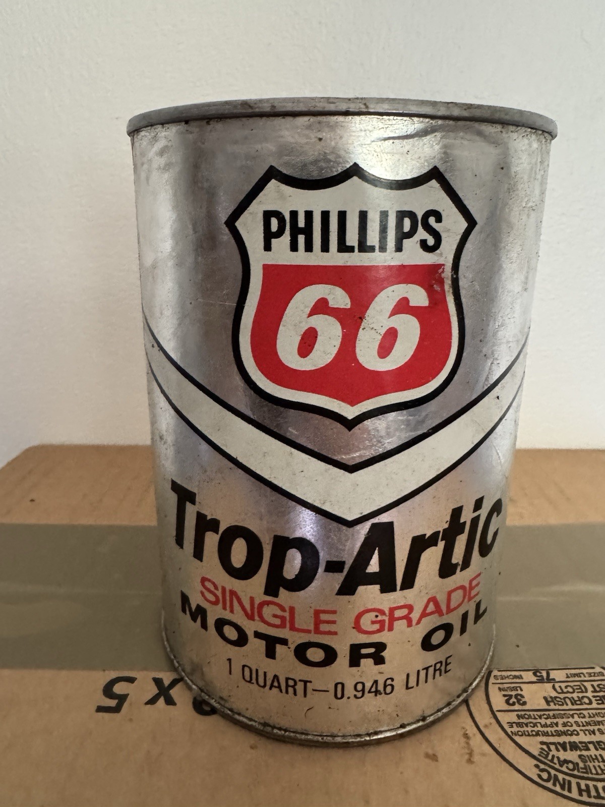 1970 Phillips 66 Trop-Artic Single Grade Motor Oil Can Quart Foil Composite Full