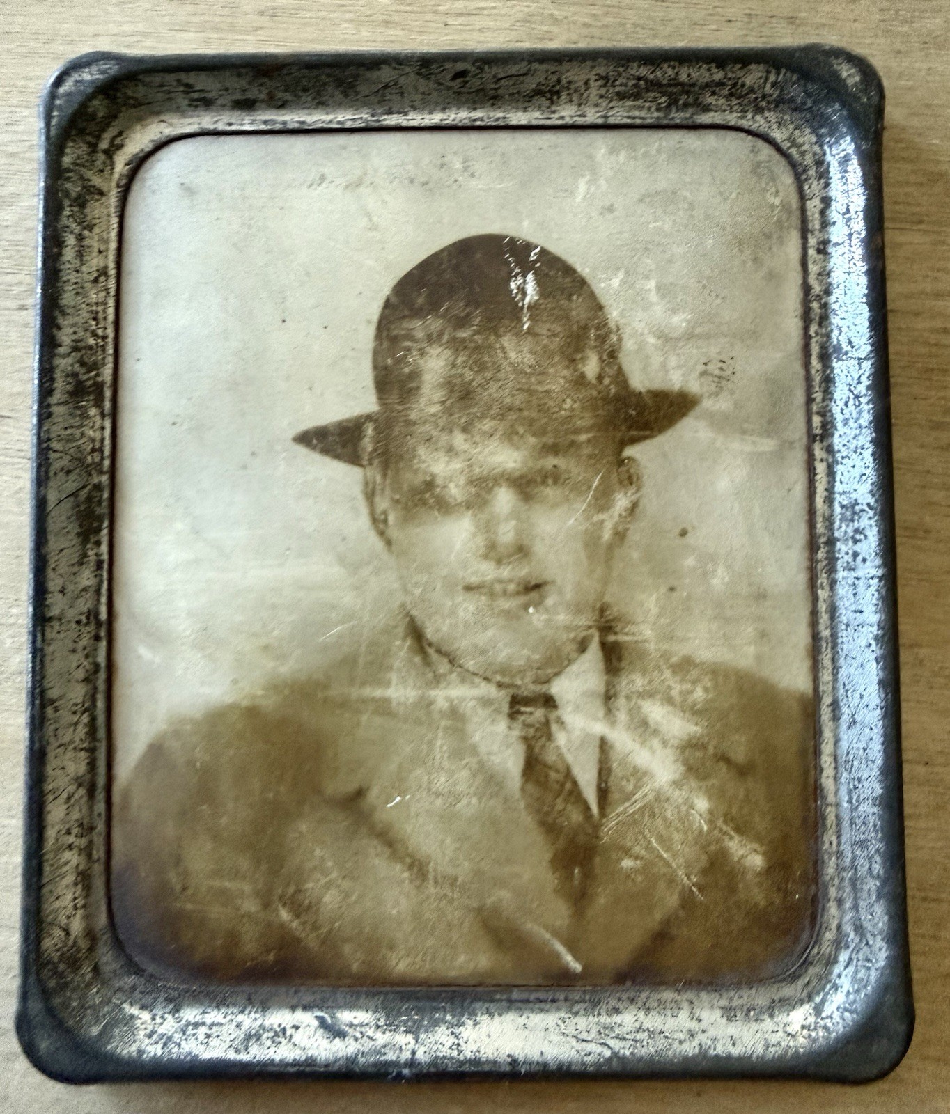 Worn Vintage 1940s Photo Booth Photomatic Handsome Man Patina Chemical Error