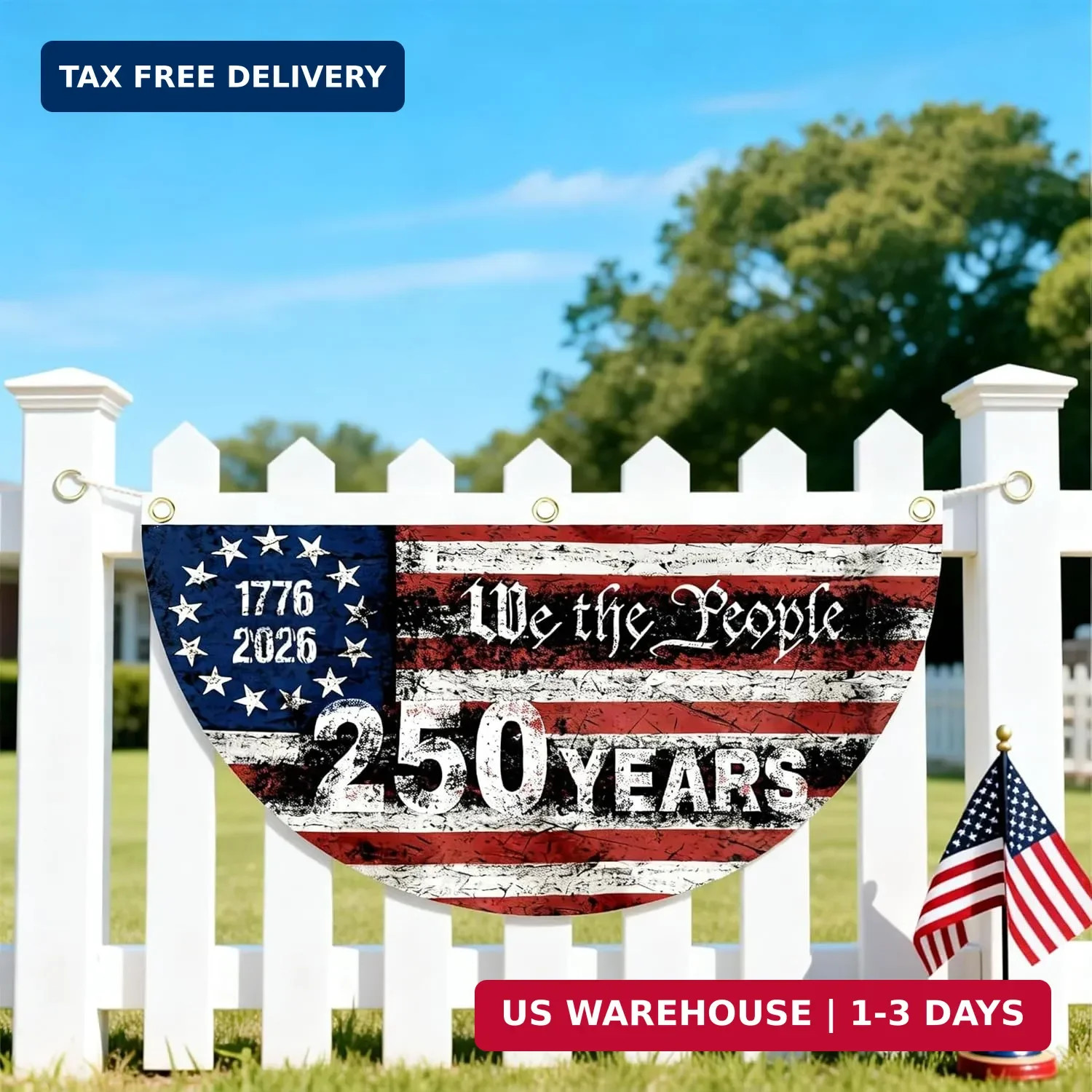 2PCS 250th Anniversary USA Flag Banner 1.5X3 FT 1776-2026 Fan Flags 2 Ply Year A