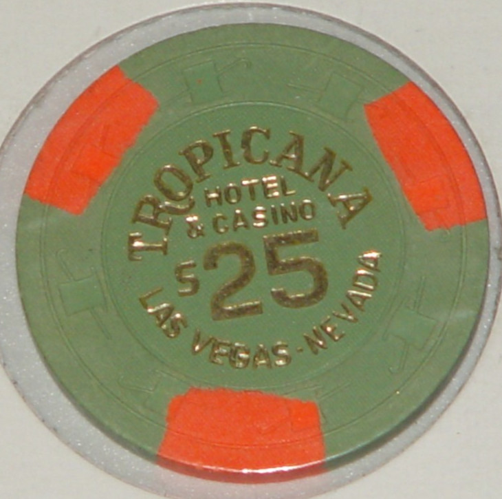 Vintage 1979 Tropicana Las Vegas $25 Casino Chip Green Orange Hot Stamp