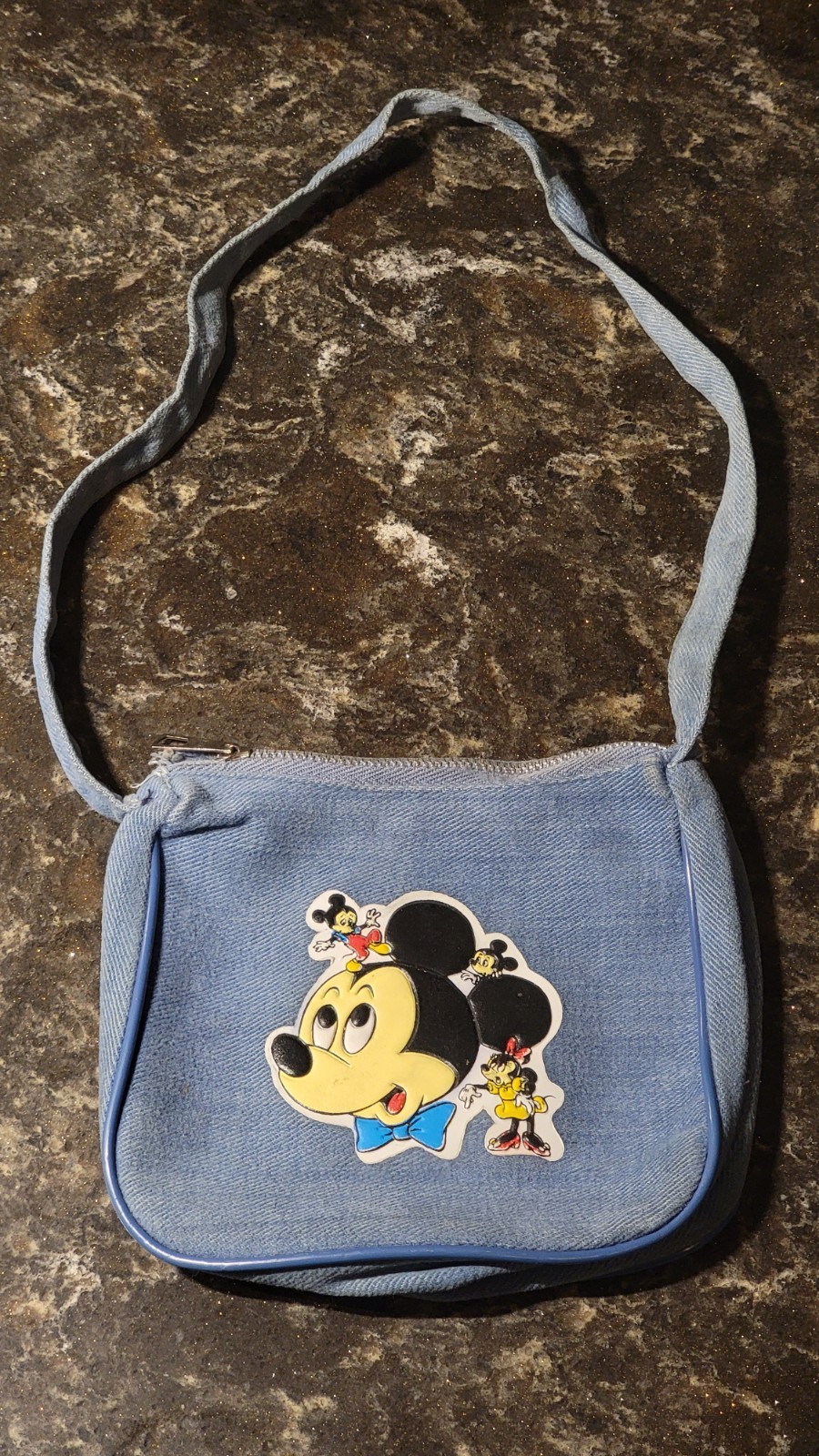 Vintage 1970's Disney Mickey Mouse Small Blue Light Wash Denim Purse YKK - RARE