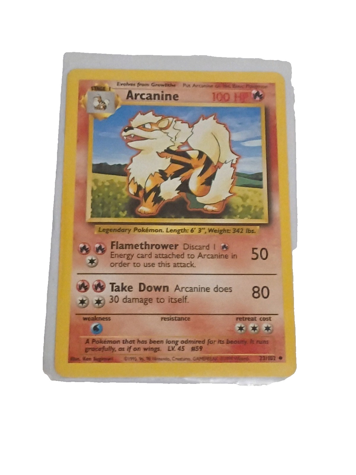 arcanine 23/102 shadowless 1999 base set 1st edition never played mint condition arcanine 23/102 shadowless 1999 base set 1st edition never played mint condition