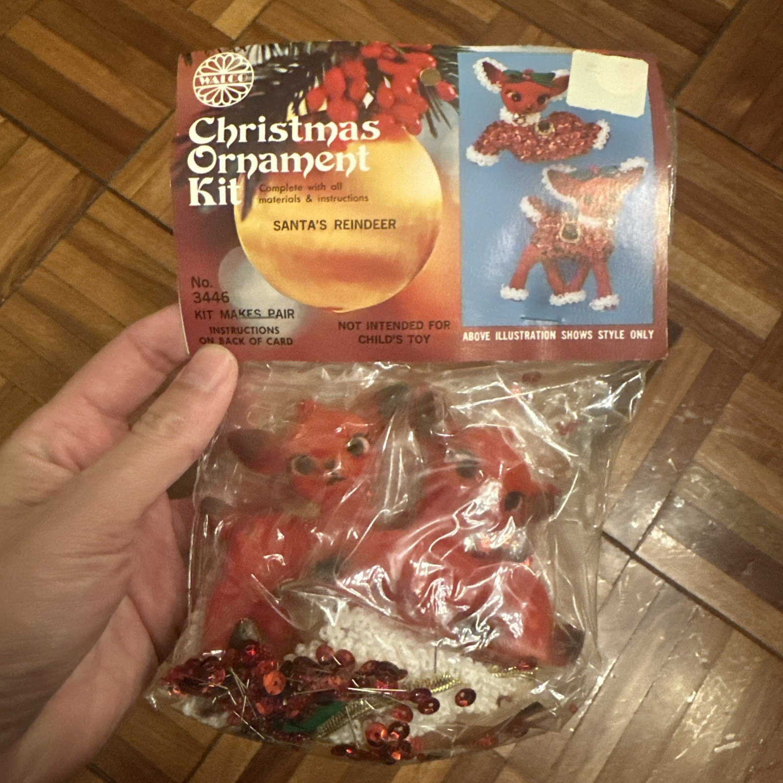 Walco Vintage 1976 Christmas Ornament Kit crafts Santa's Reindeer Pair  NEW NOS