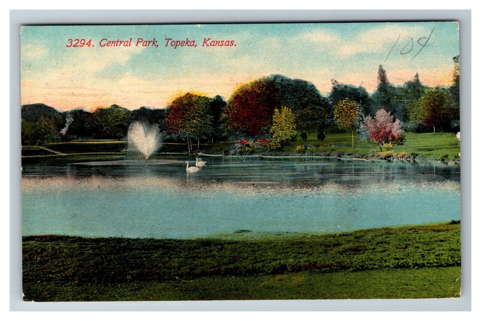Topeka KS, Central Park Vintage Kansas c1912 Postcard