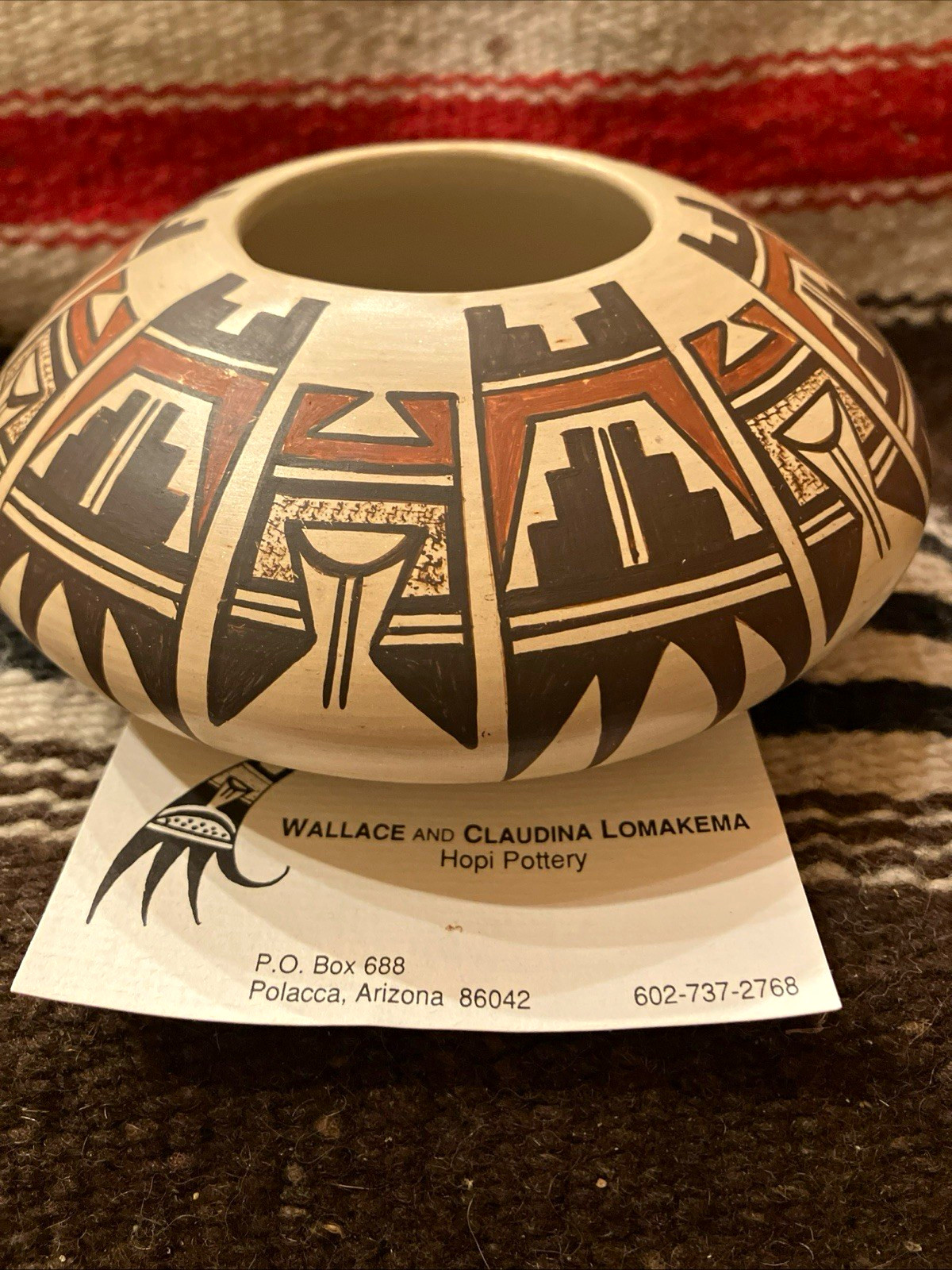 Claudina Lomakema Signed Hopi Polacca AZ Native American Pottery Bowl w/ Card