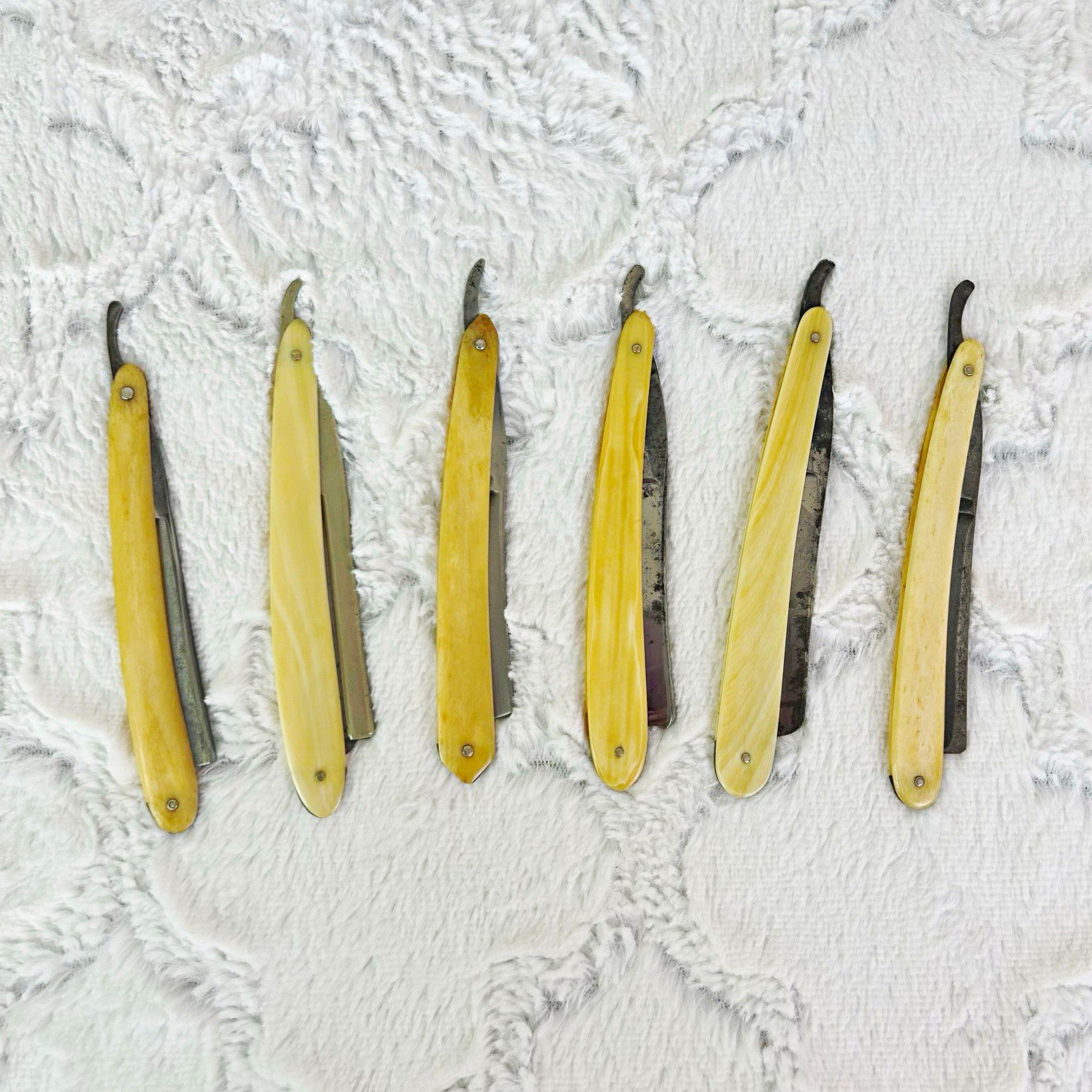 Vintage Antique Folding Straight Razor Set of 6 Lot Various 