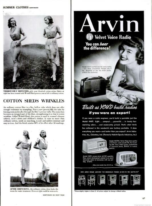 1951 Arvin PRINT AD Model 540T 480TFM 446-P Radio's