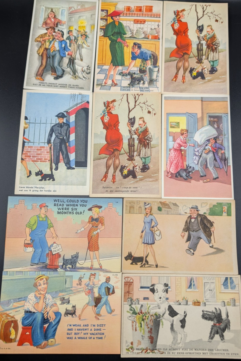 10 Vintage Comic/Humor Postcards With Scottish Terriers