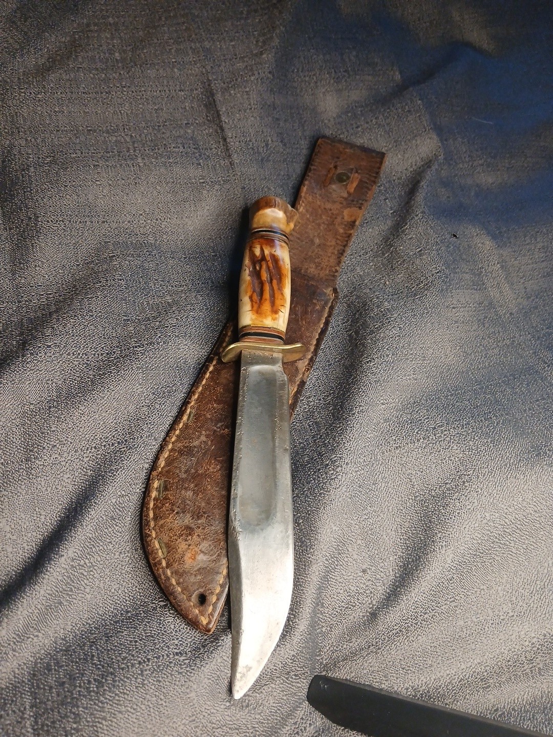 Vtg Marbles Ideal Hunting knife 6” Blade Stag Leather Handel Gladstone Sheath 