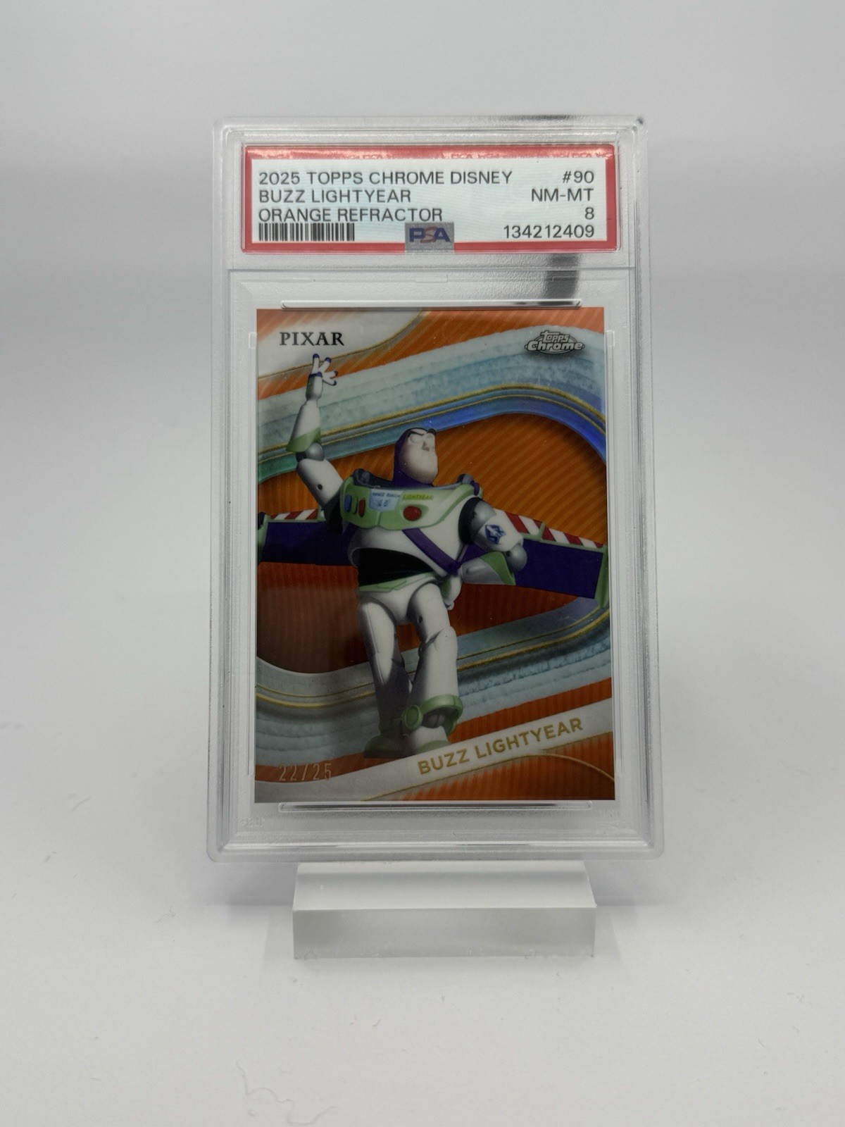 2026 Topps Chrome Disney Buzz Lightyear Orange Image Variation IV PSA 8