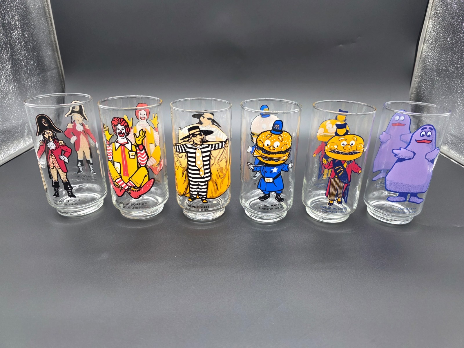 Vintage Set of 6 1977 McDonald\'s Collector Series Clear Drinking Glasses