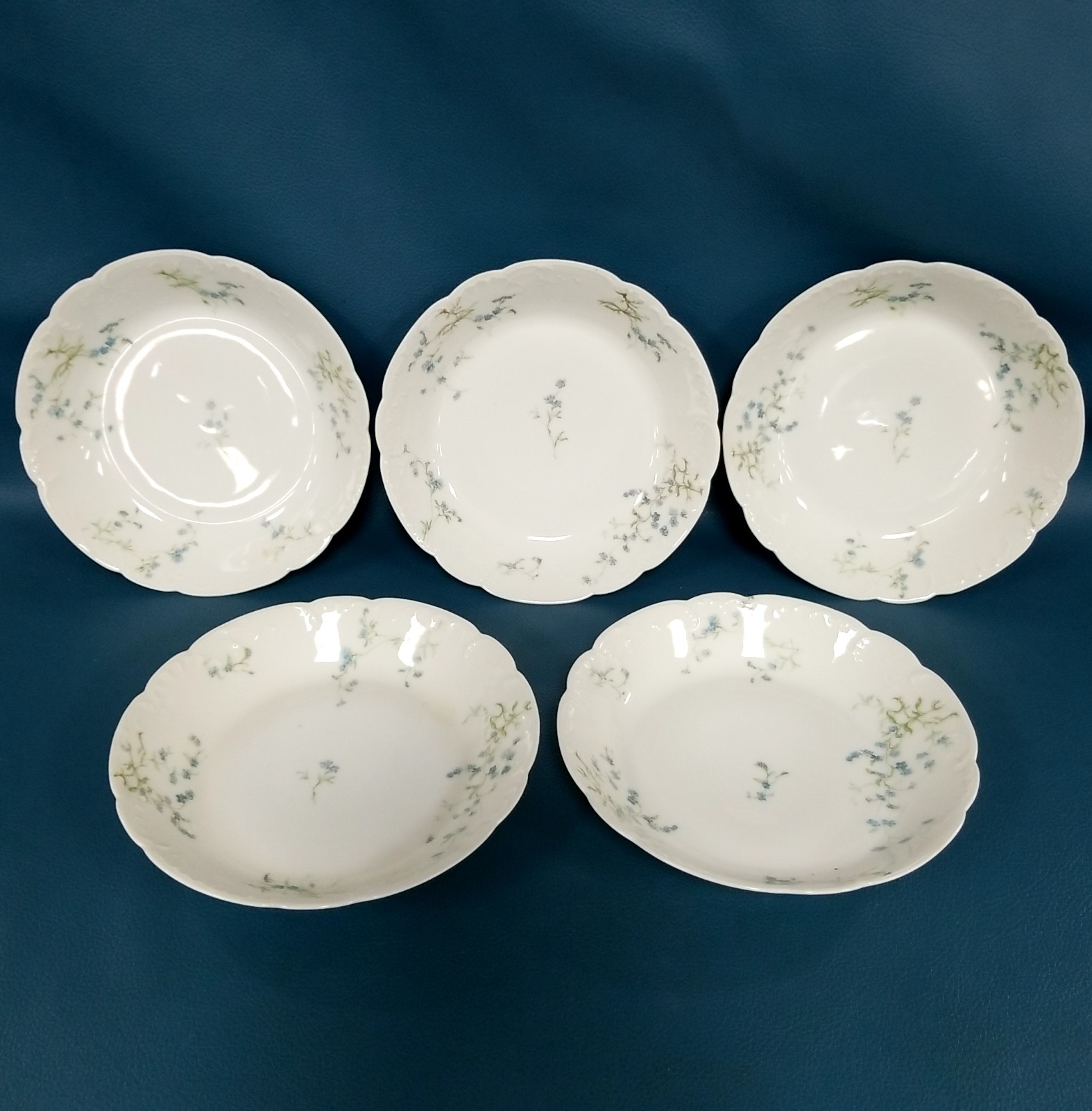 5 Antique H&C France Haviland & Co Limoges Blue Floral Salad/Soup Bowls 7.5\