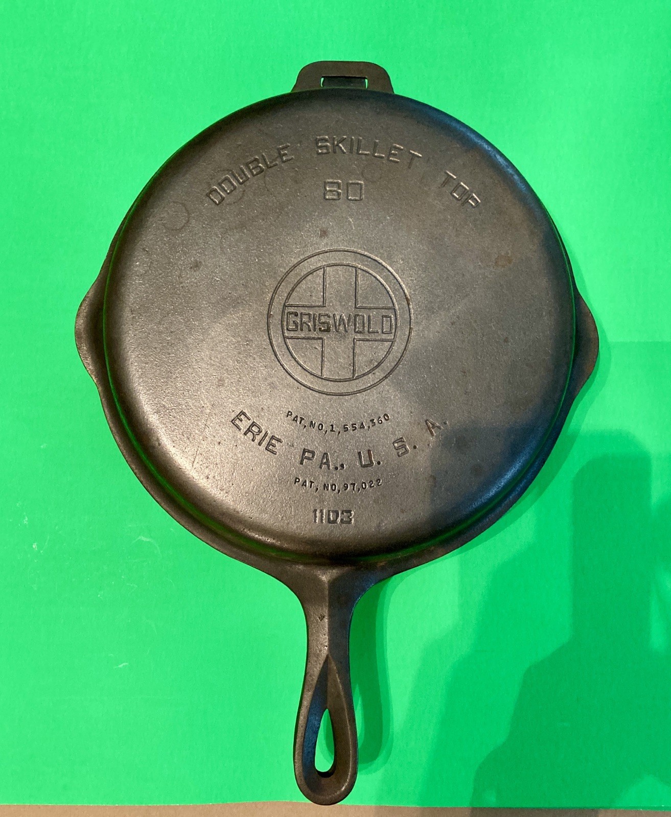 Antique Griswold Cast Iron #80 Hinged Double Skillet 1102 1103 Big Logo Erie Pa.