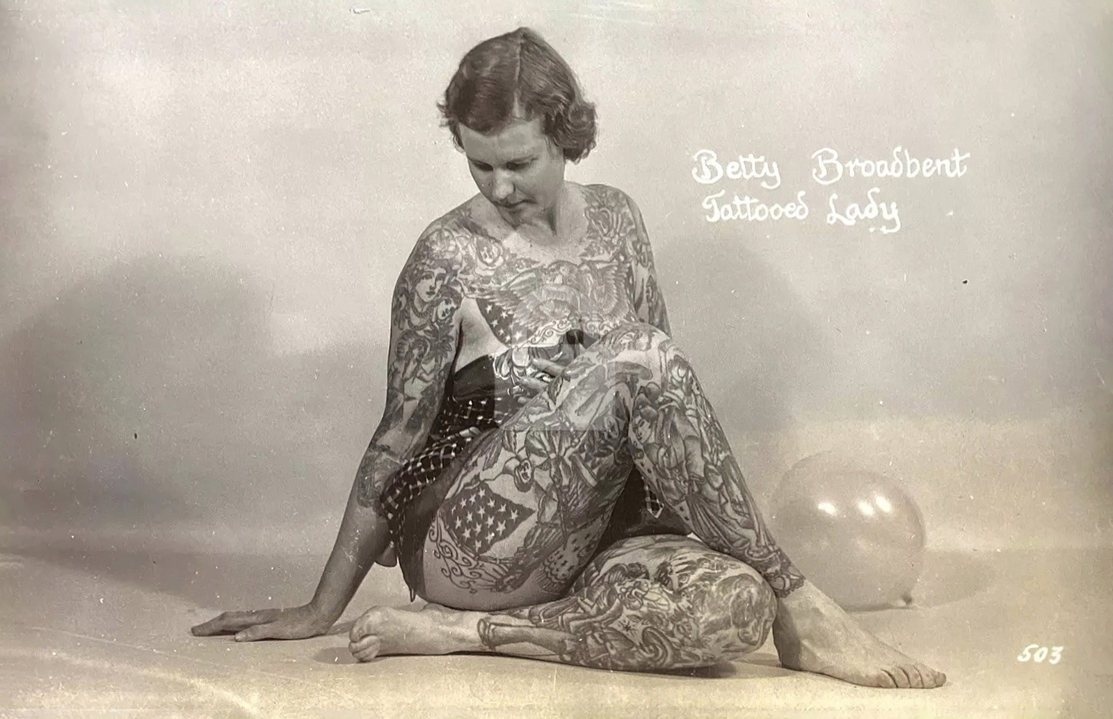 Betty Broadbent tattooed woman photo tattoo RPPC Photo Postcard Copy