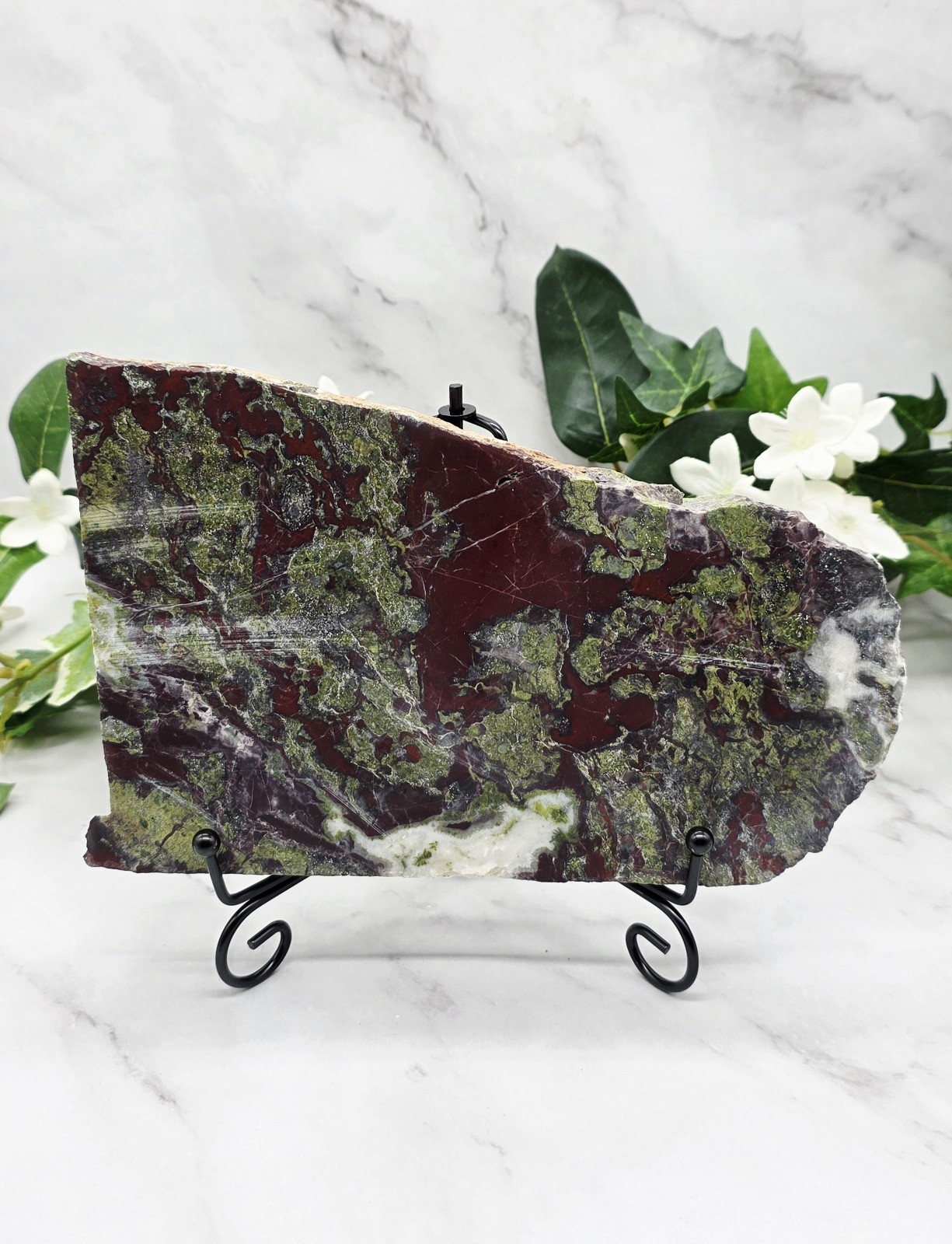 Dragon Blood Jasper Slab 3.2 lb Polished Red Green Stone on Stand Display