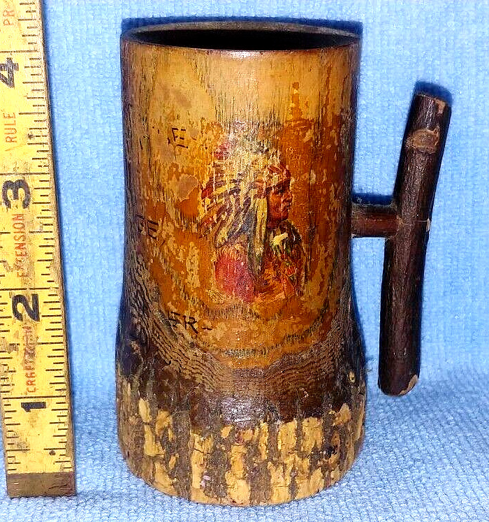 Antique Souvenir Native Chief Wooden Mug New York