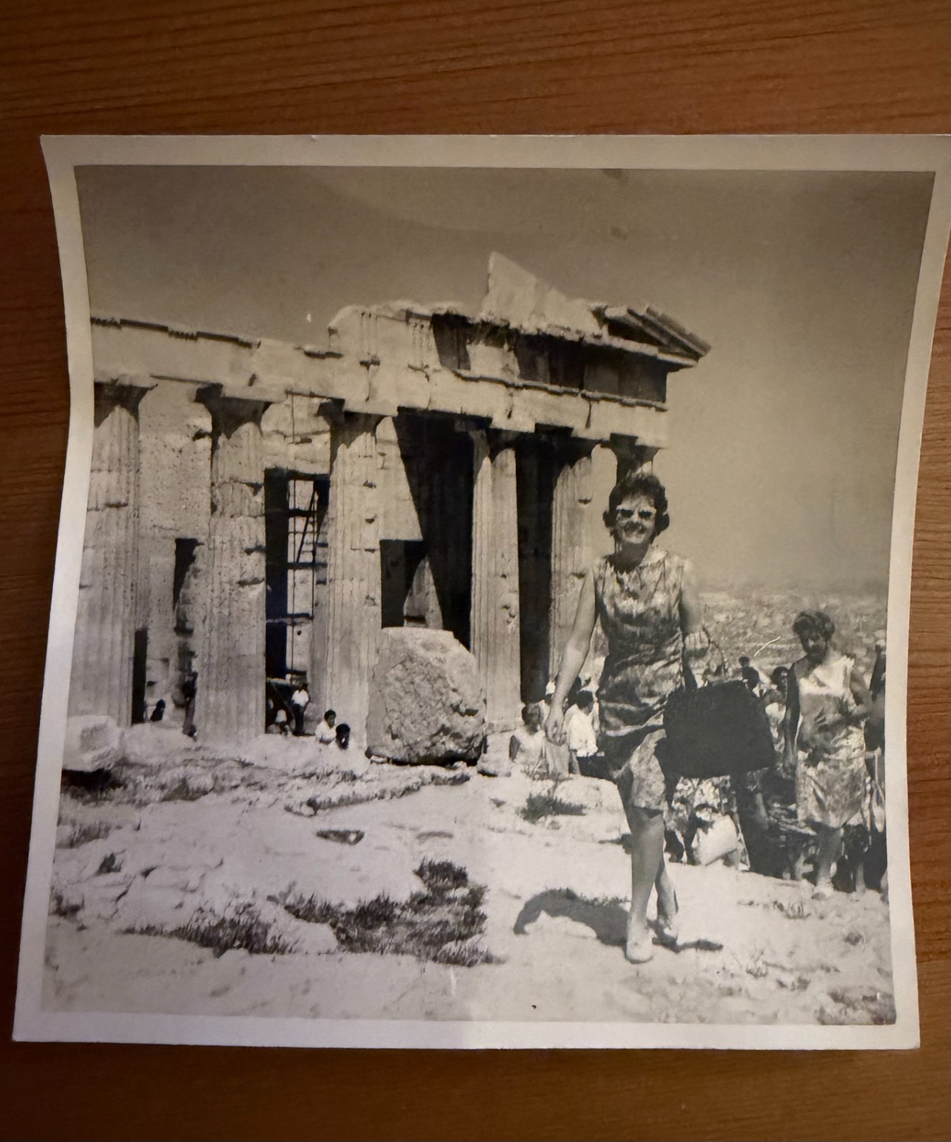 Original Vintage 1965 Photo Athens Greece Acropolis Parthenon Woman Tourist B&W