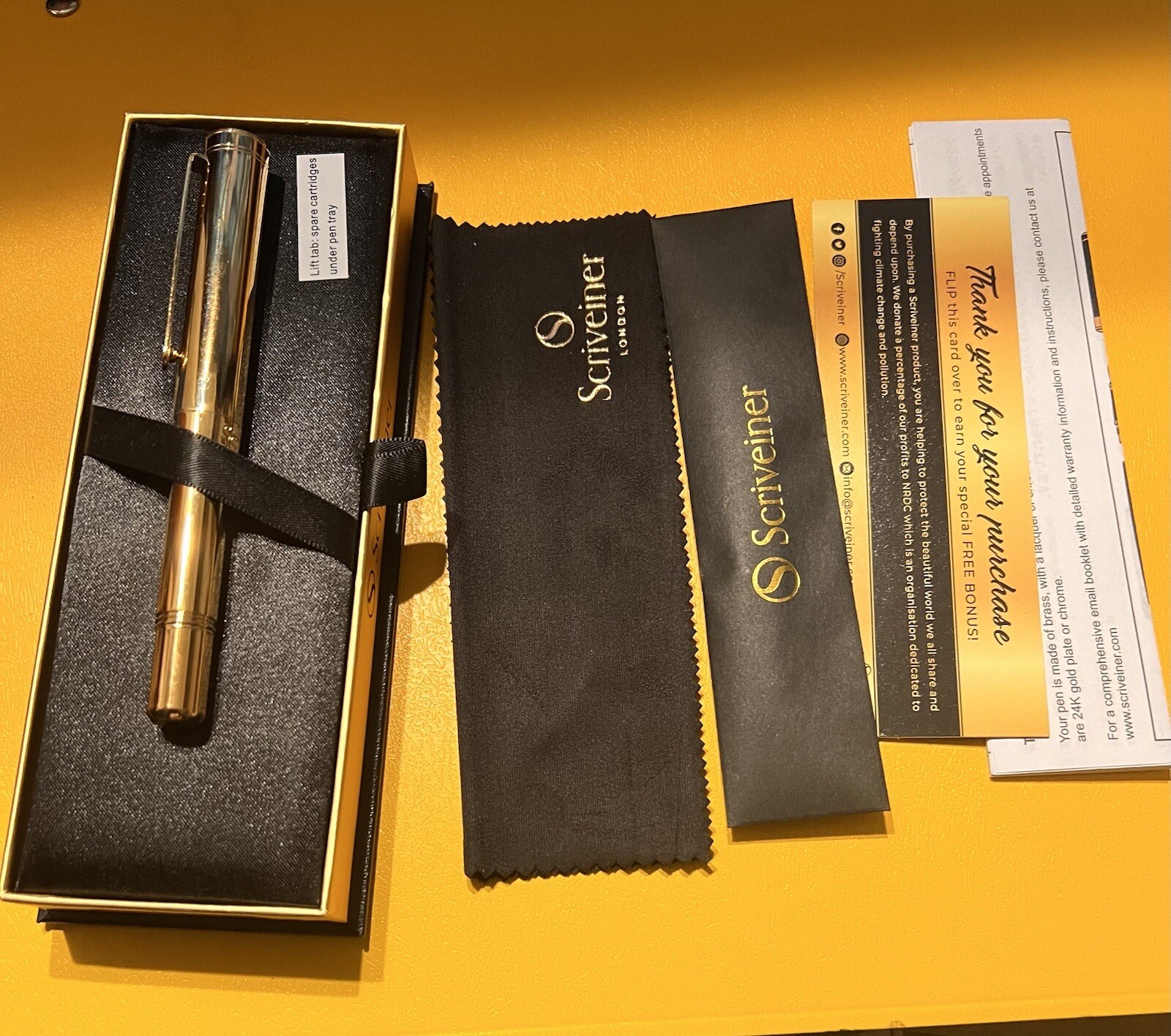 Scriveiner Luxury Fountain Pen - Stunning Gold Plated ,Medium Nib