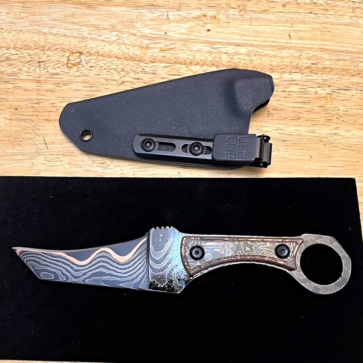 Heart&Steel ,Baker Forge steel reverse edge fixed blade w/ Copper Carbon handle
