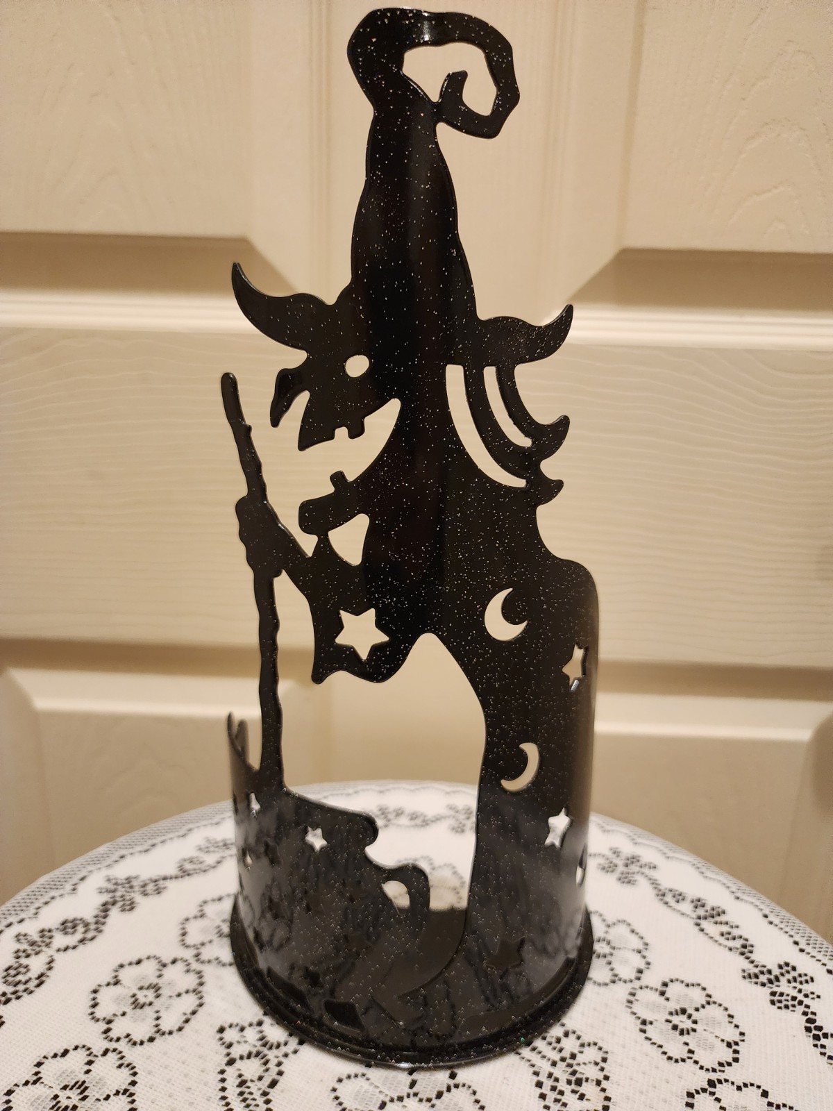 PartyLite Halloween Wilemina Witch Candle Tealight Holder Black Glittery P90075