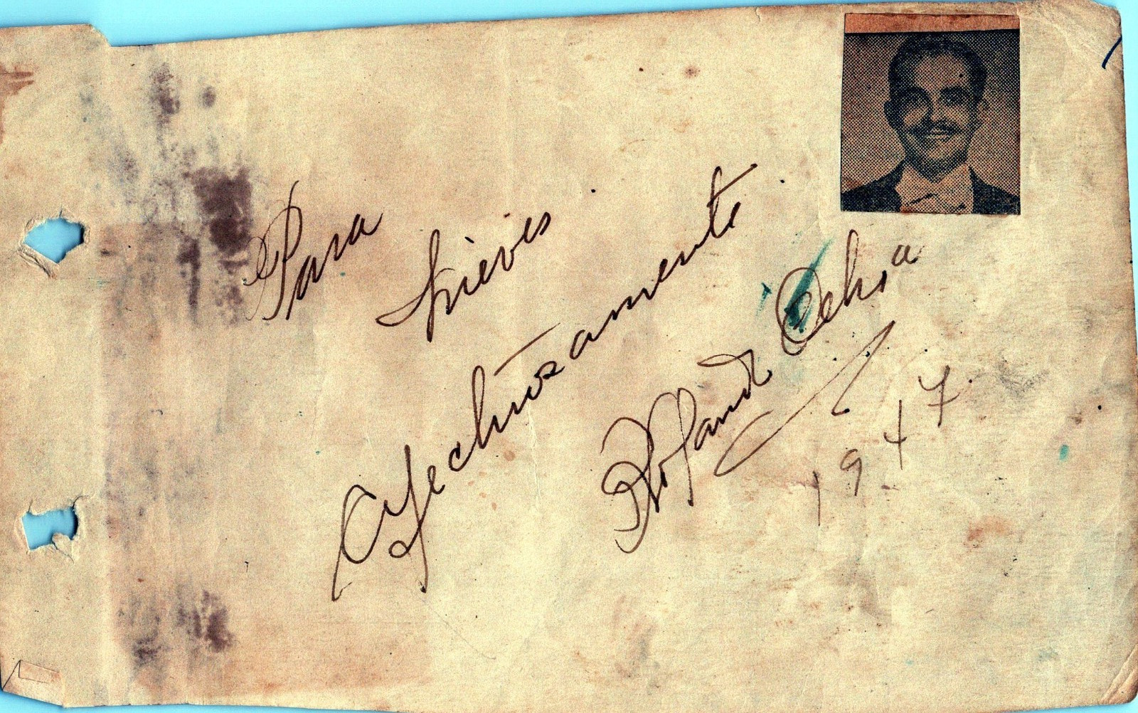 RARE CUBAN ACTOR ROLANDO OCHOA INSCRIBED SIGNED AUTOGRAPH 1947 ORIG MA81