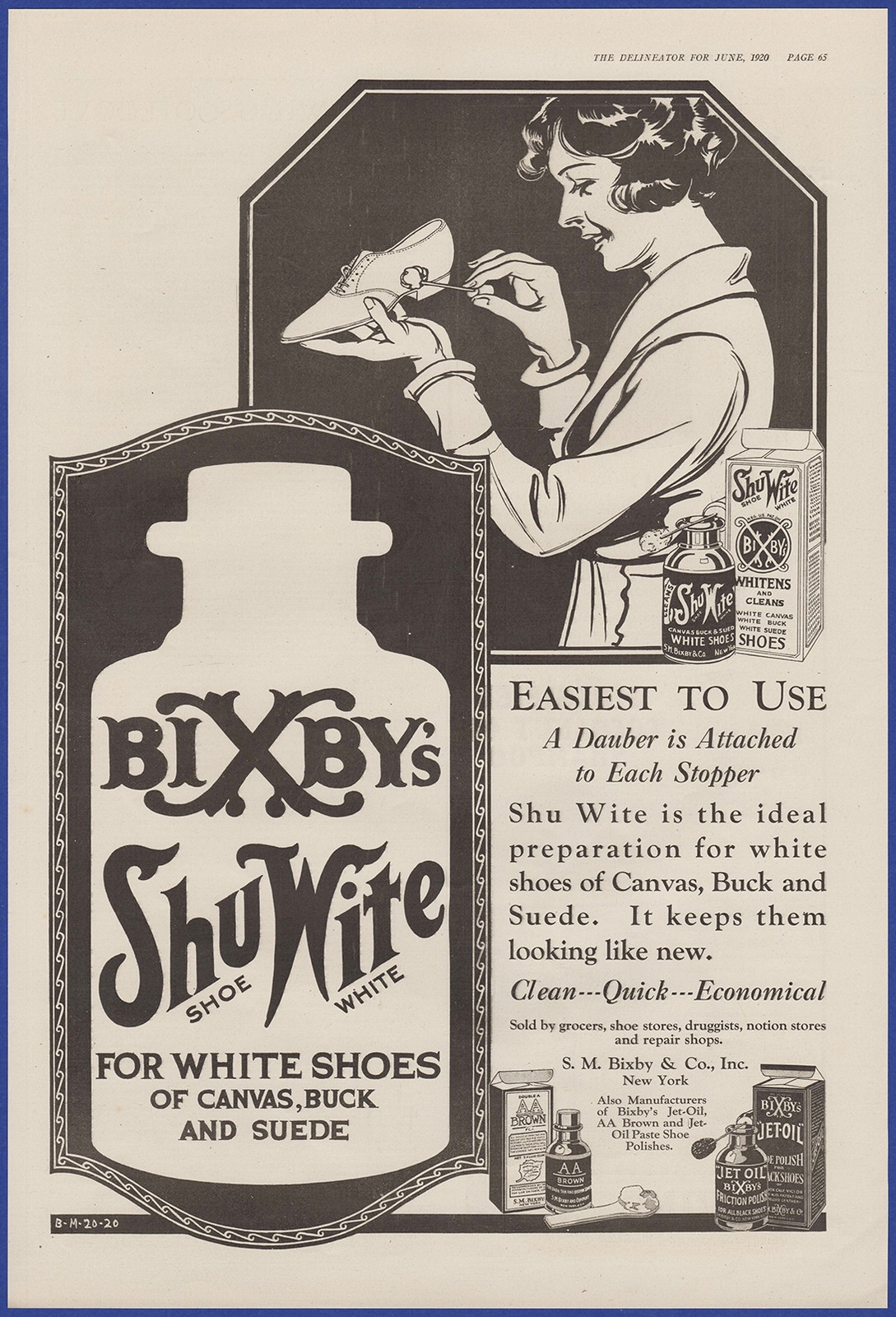 Vintage 1920 BIXBY\'S Shu Wite Black White Jet-Oil Shoe Polish Ephemera Print Ad
