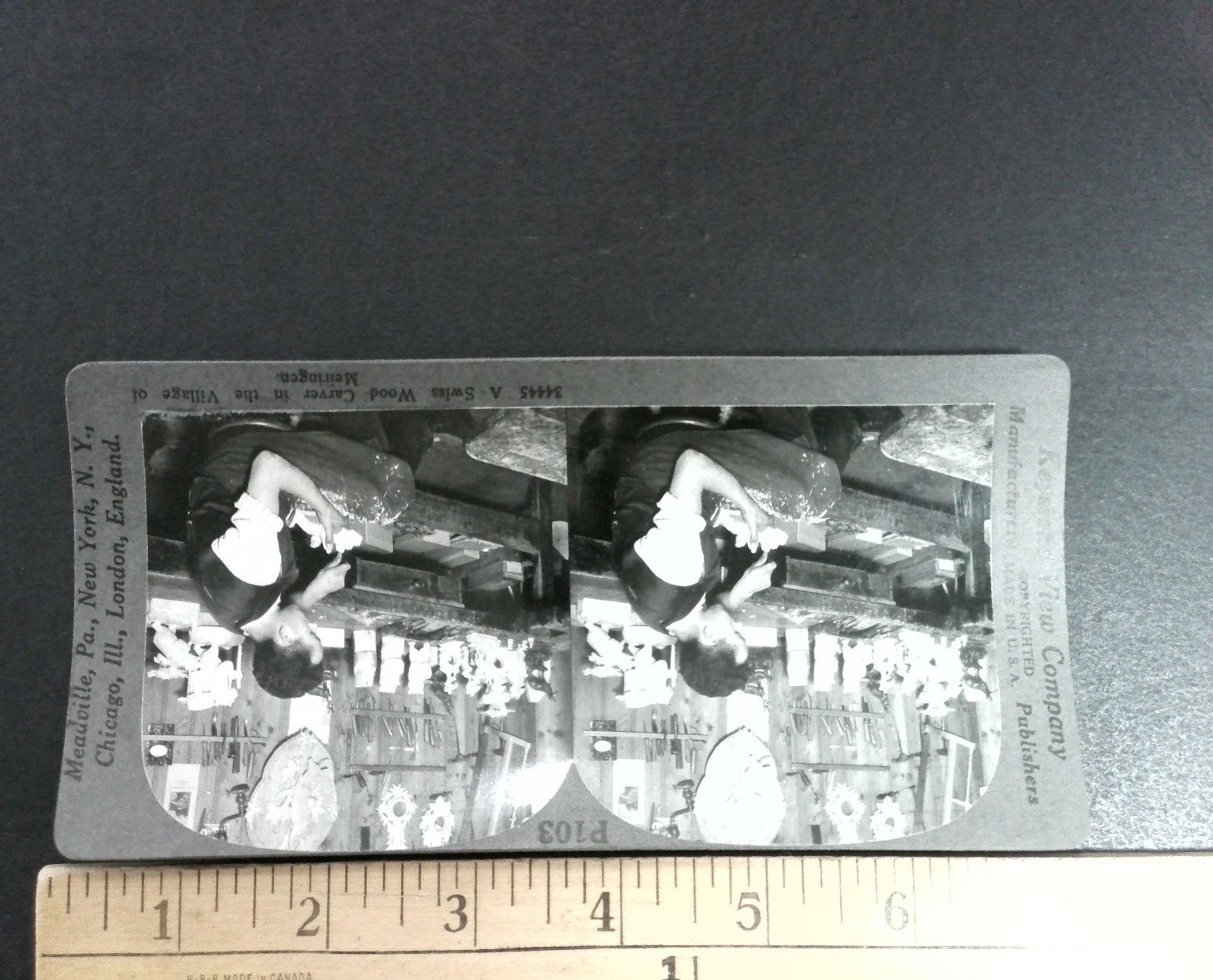 Swiss Wood Carver Stereoview Keystone View Co. 1900s Meiringen Switzerland