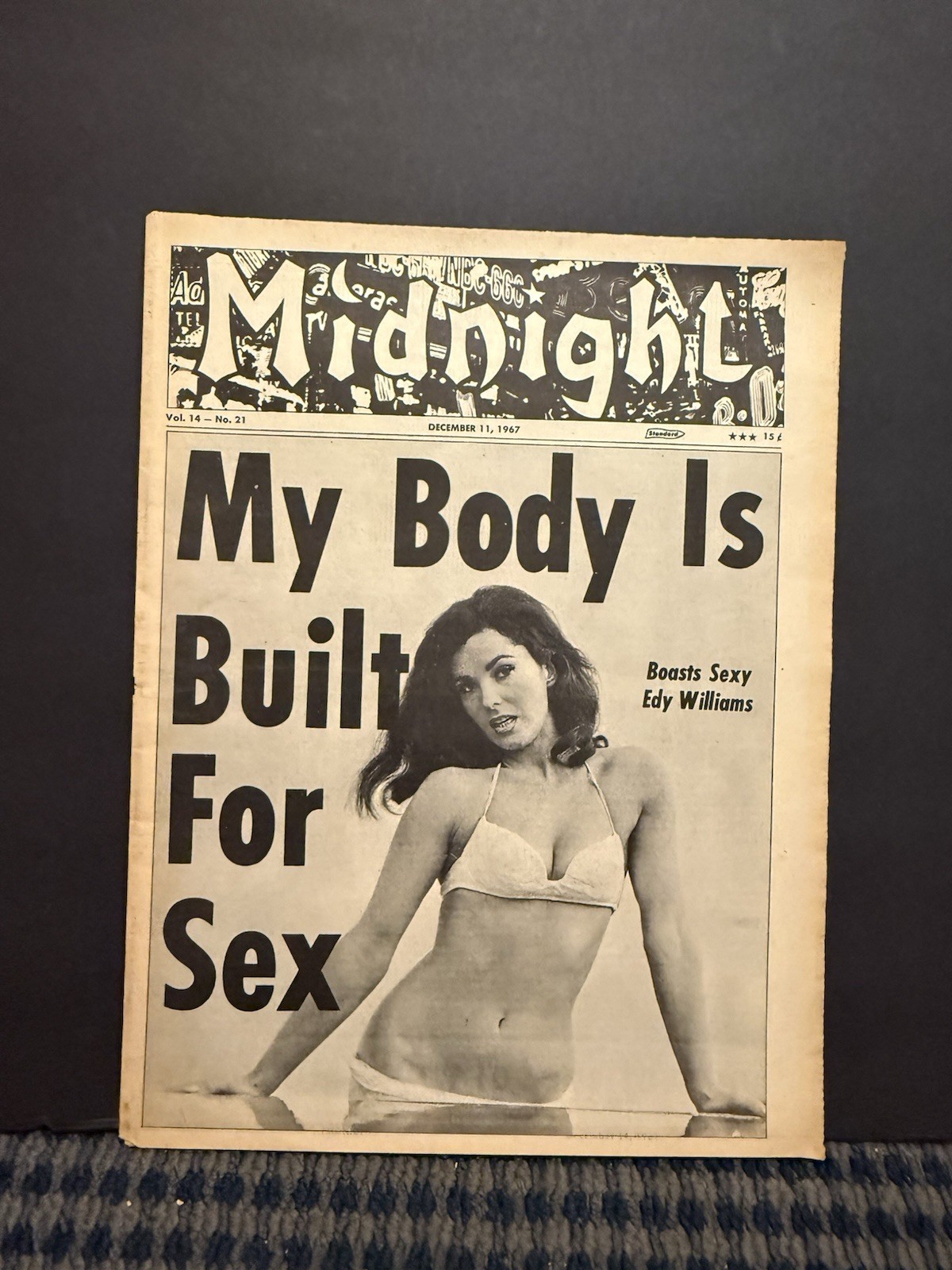 1967 December 11th MIDNIGHT Newspaper, Edy Williams, Body Built for Sex (VRN10E)