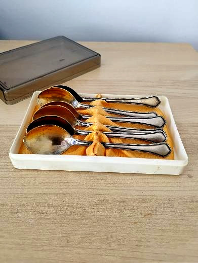 Vintage Soviet USSR Estonia TJ Talinn Gilded Melchior Silver Set of 6 Teaspoons Vintage Soviet USSR Estonia TJ Talinn Gilded Melchior Silver Set of 6 Teaspoons