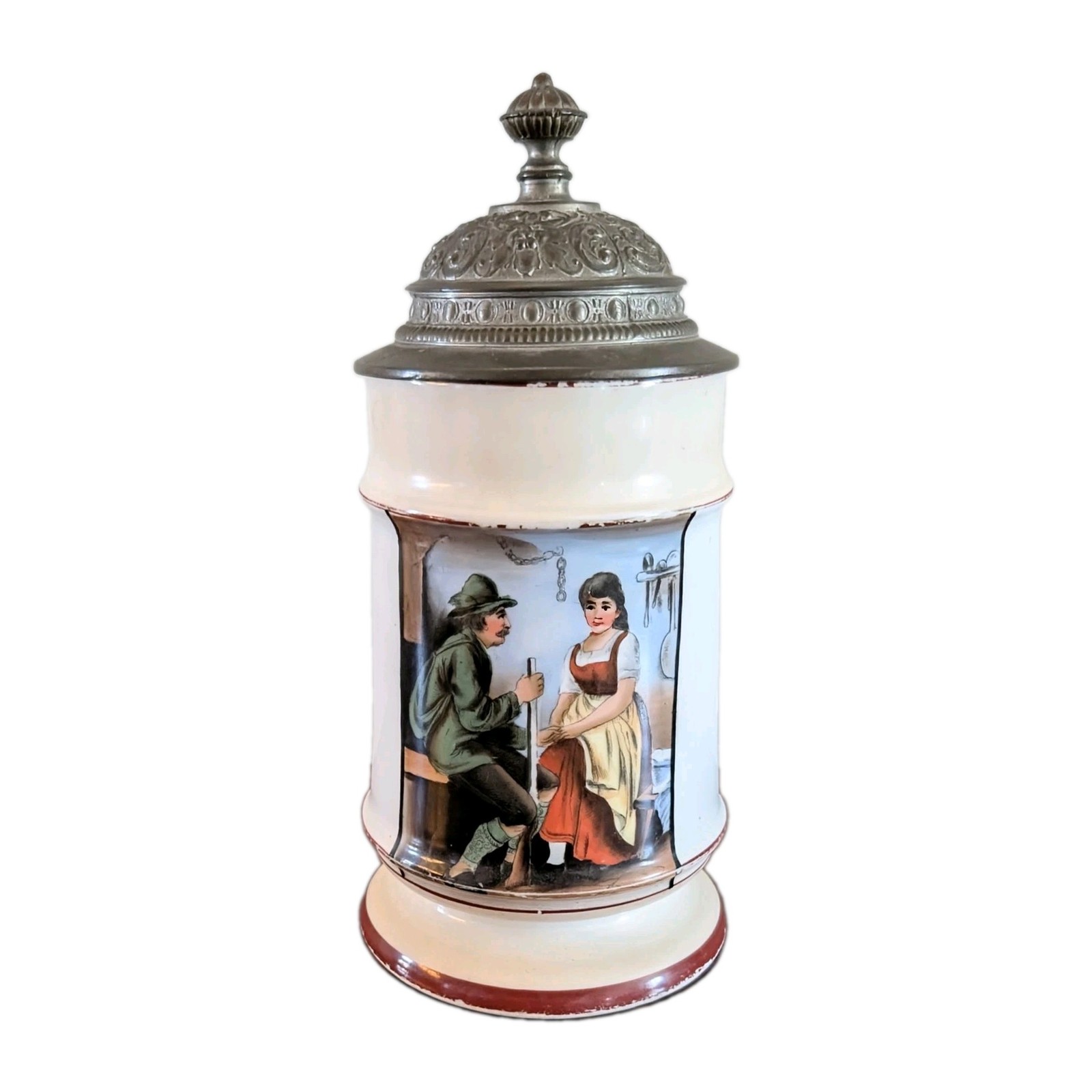 Antique German 1880-1890s Lithopane Handpainted Porcelain Stein Tankard