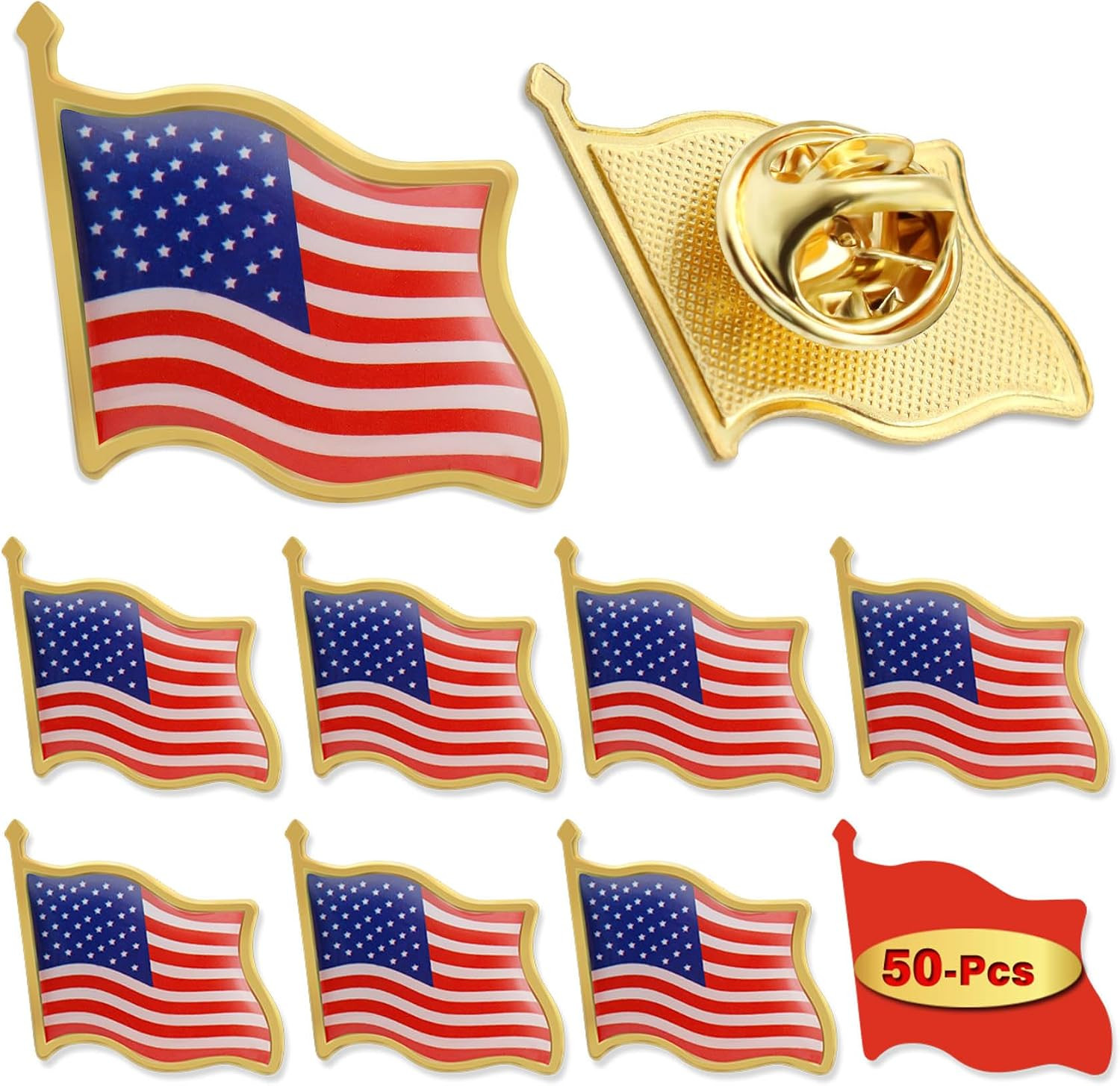 50/100/200/300Pcs American Flag Lapel Pins Bulk Metal