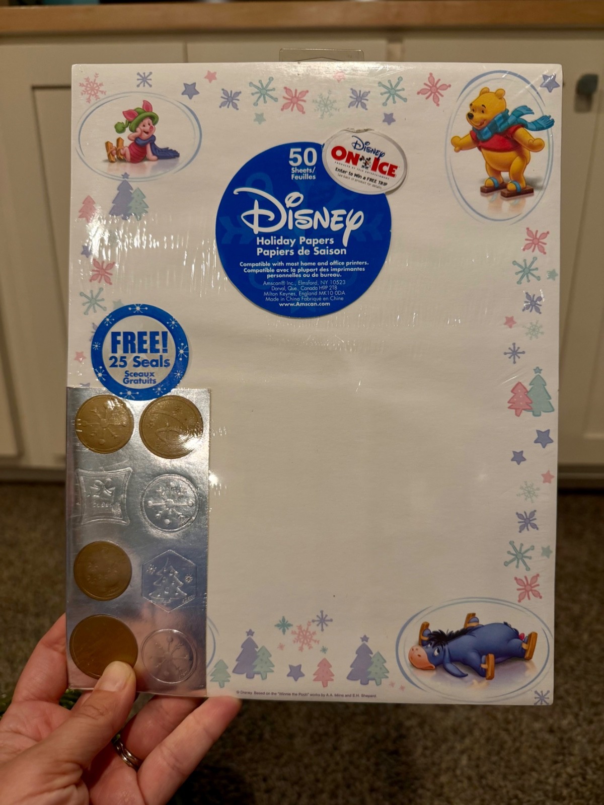 Vintage Disney Winnie the Pooh Winter Christmas Holiday Stationary Seals 50ct