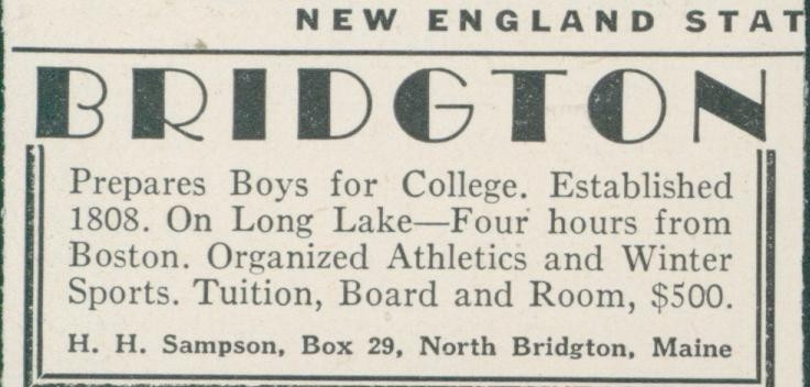 1931 Bridgeton Boys Prep School H H North Sampson Maine ME Ad RB1