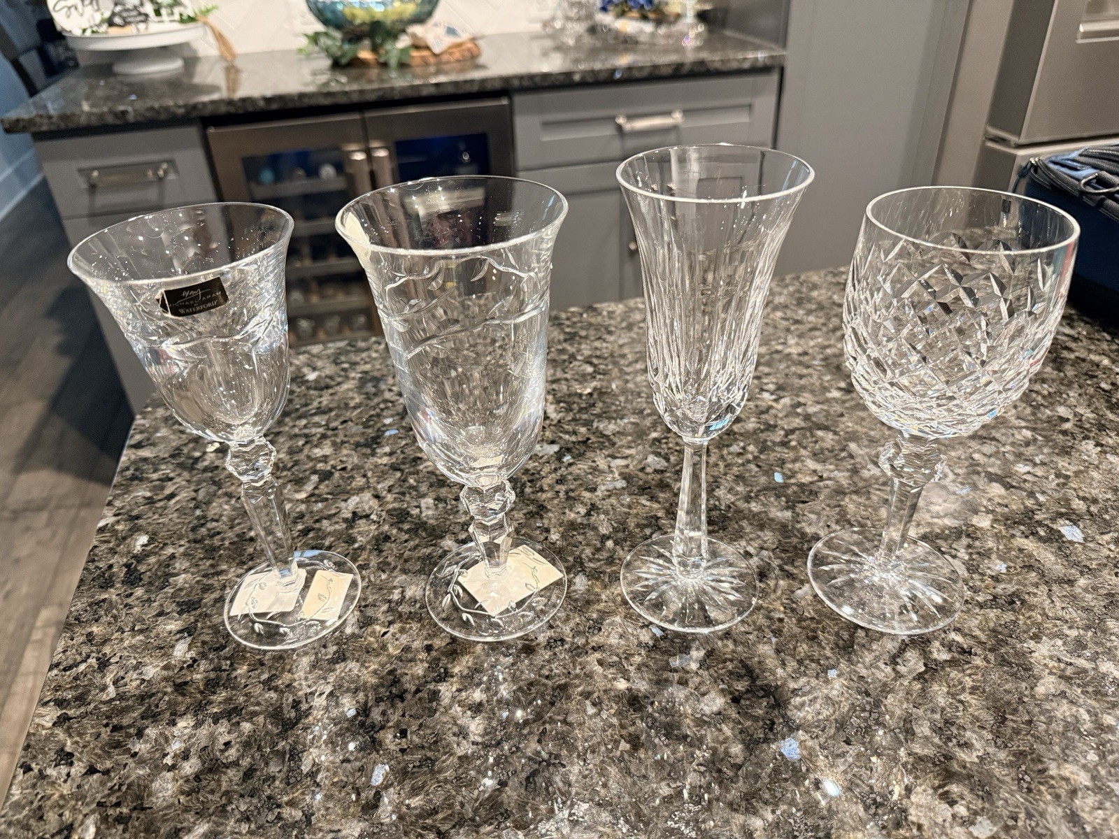 Waterford Michael Aram Crystal Glasses Lot 4 MA Garland Wine Ice Beverage Mixed