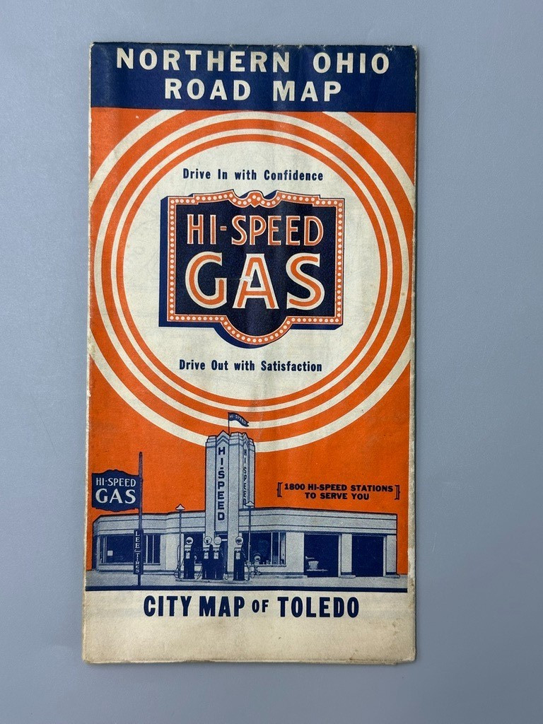 Vintage HI-SPEED GAS Station MAP North OHIO City of TOLEDO Oil Advertising