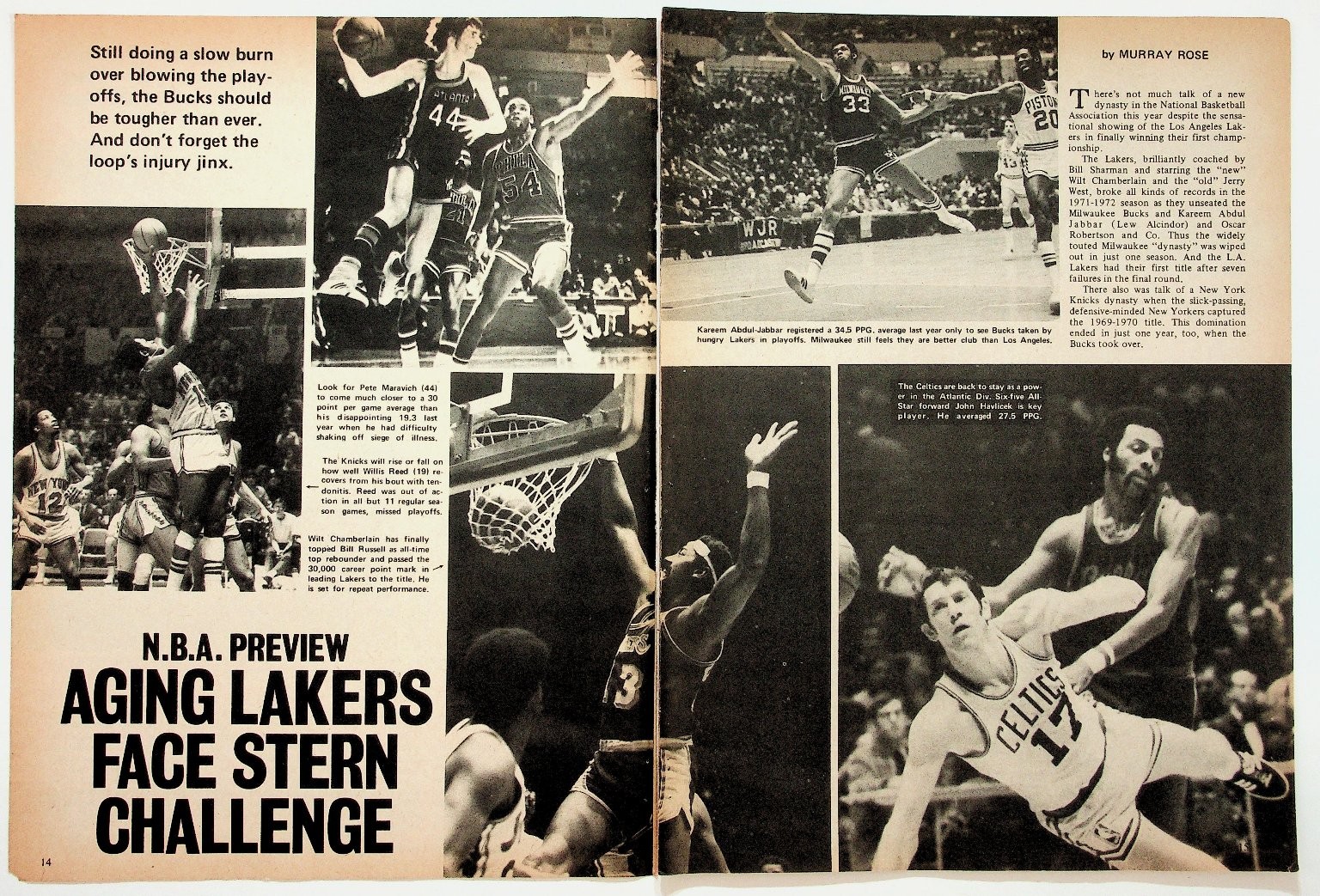 1972-73 NBA Preview Magazine Page Kareem Abdul-Jabbar Wilt Chamberlain Lakers 1972-73 NBA Preview Magazine Page Kareem Abdul-Jabbar Wilt Chamberlain Lakers