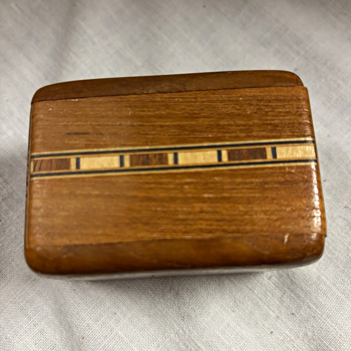 Small Handcrafted Wooden Sliding Lid Trinket Box with Decorative Inlay Stripe Small Handcrafted Wooden Sliding Lid Trinket Box with Decorative Inlay Stripe