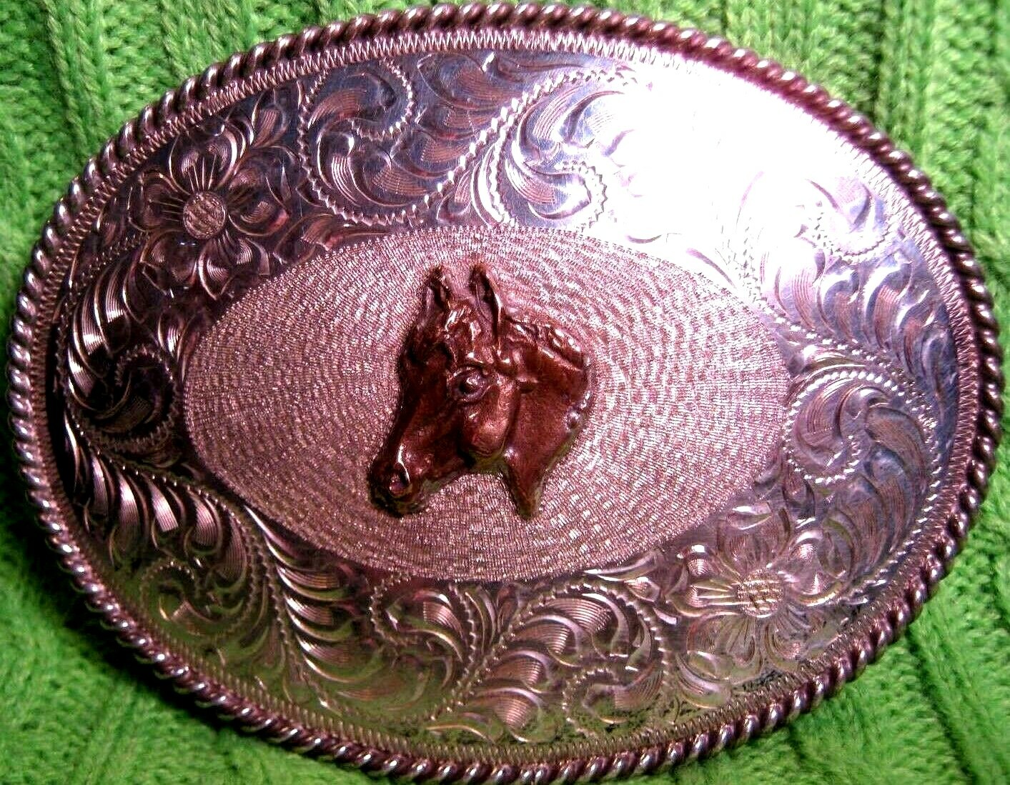 Awesome HIGH END SOLID STERLING SILVER Front Horse Head TROPHY Belt Buckle 